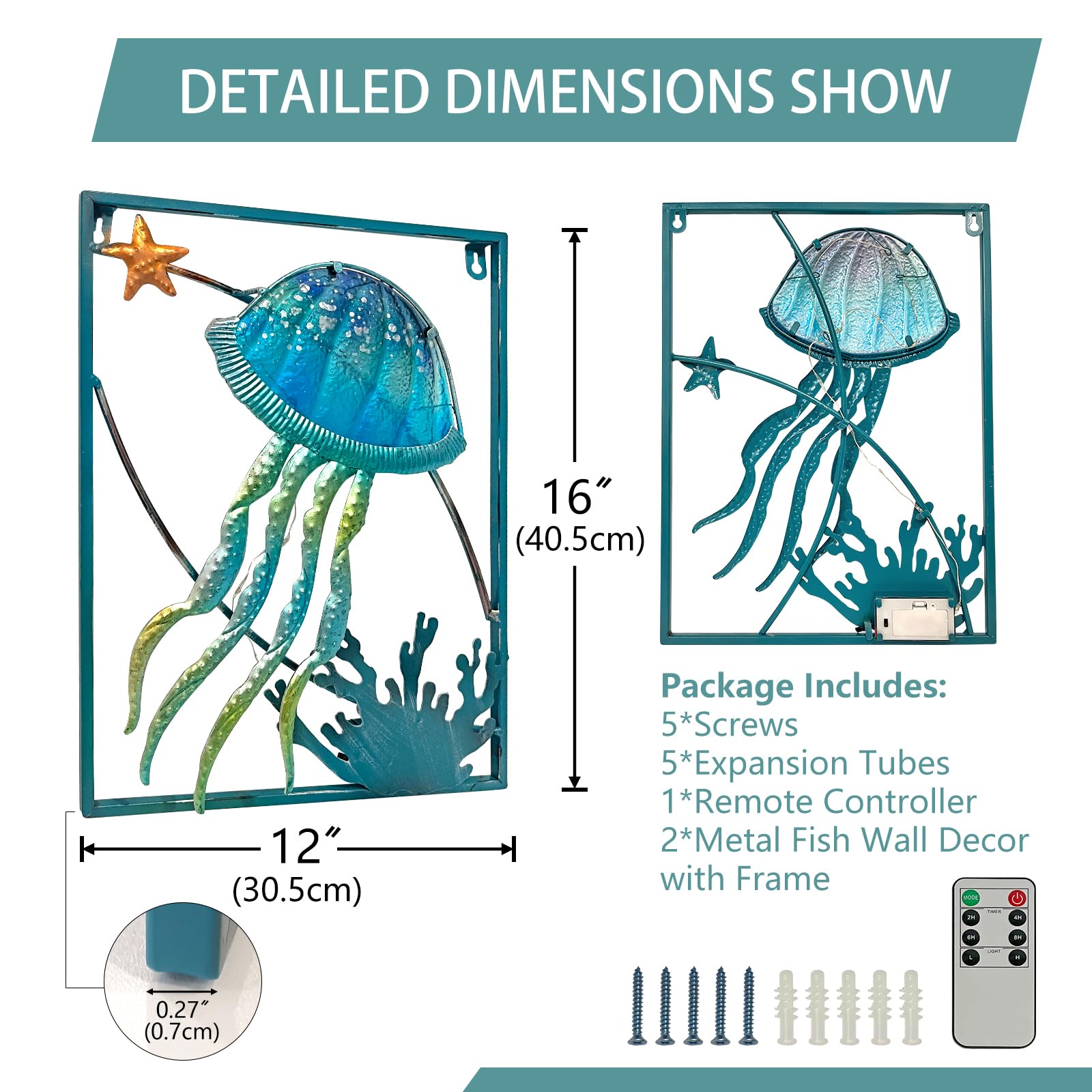 LIFFY LED Jellyfish Wall Art - Glass Sculpture for Pool & Beach Decor