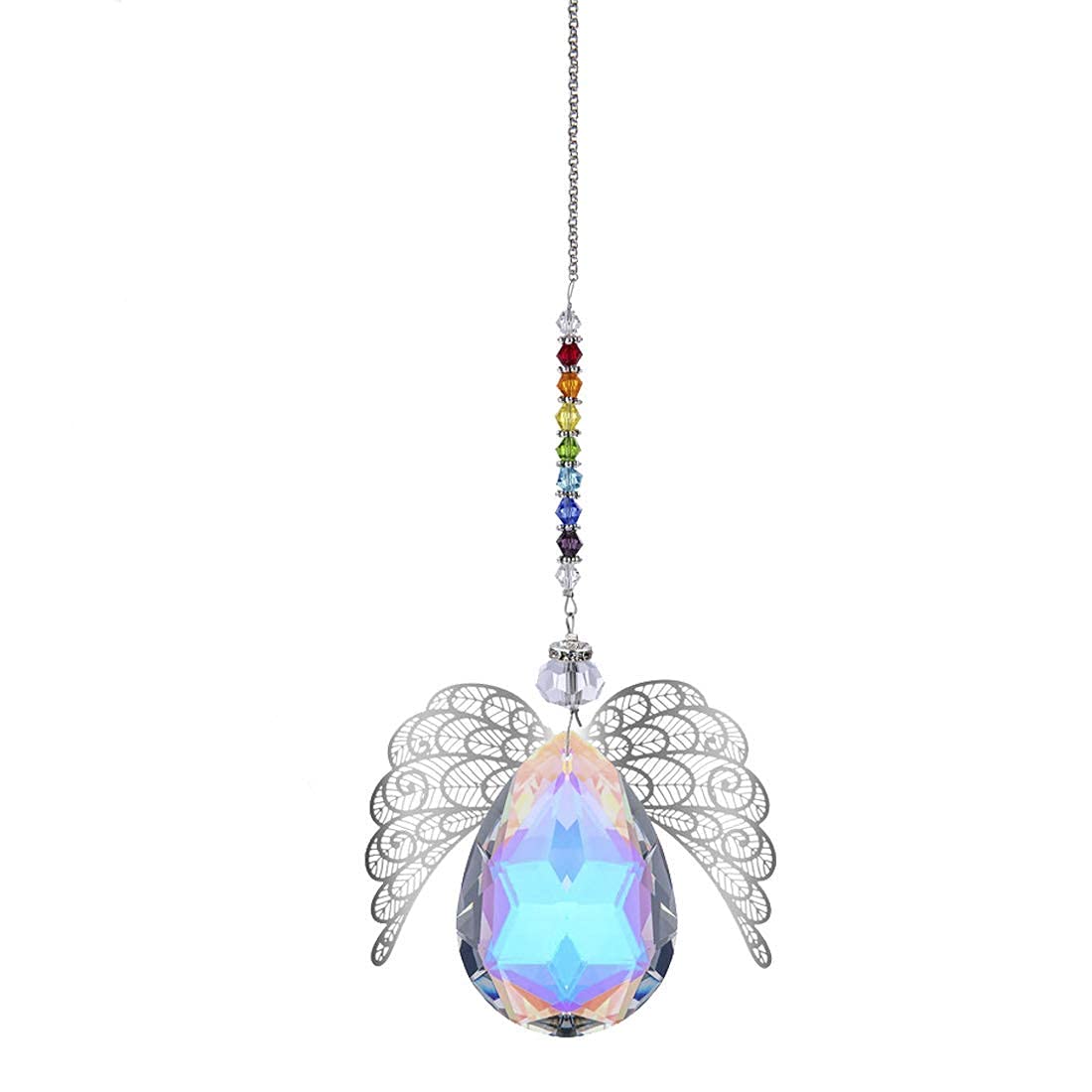 **Handmade Gold Plated Crystal Guardian Angel Suncatcher - Rainbow Pendant Wind Chime for Garden, Window & Outdoor Decor | Spiritual Gift & Home Ornament**