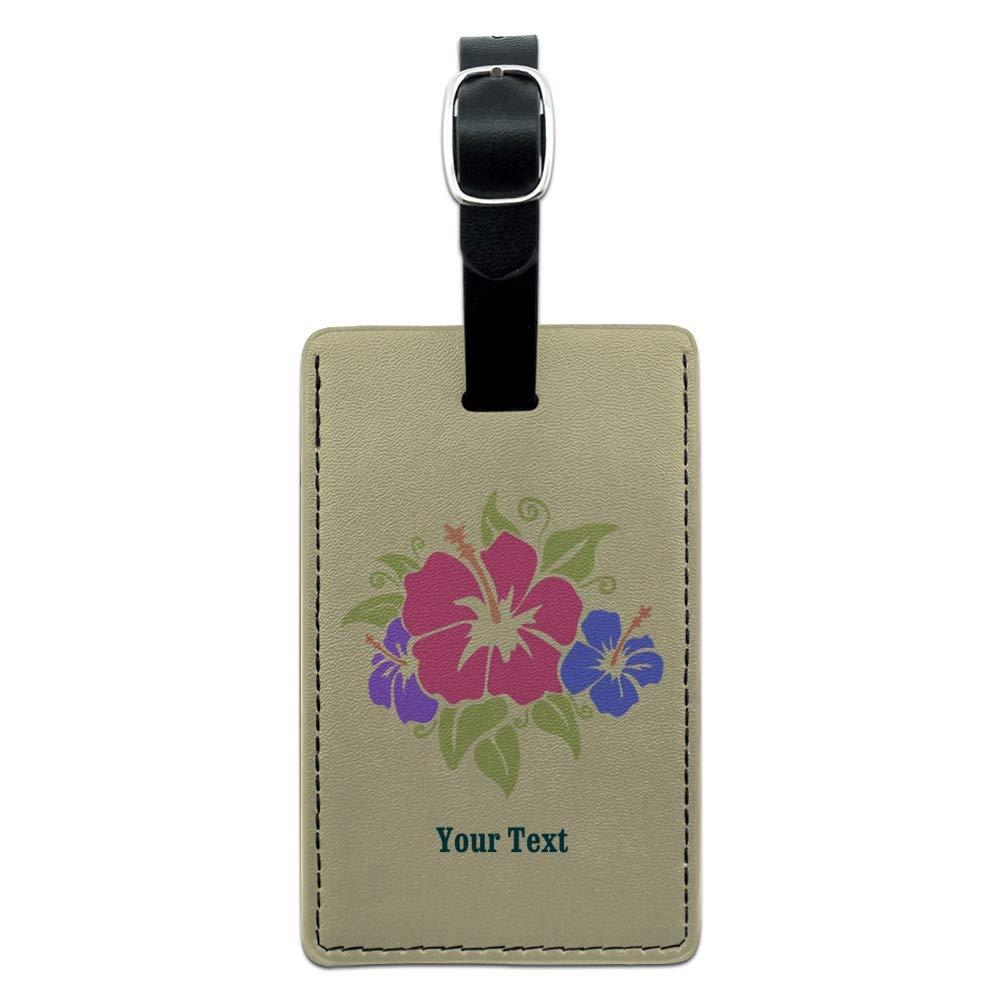 Custom Personalized 1 Line Hibiscus Rectangle Leather Luggage Tag - Durable ID Card Holder for Travel Bags, Suitcases & Backpacks | Perfect for Vacation, Business Trips & Airport Identification