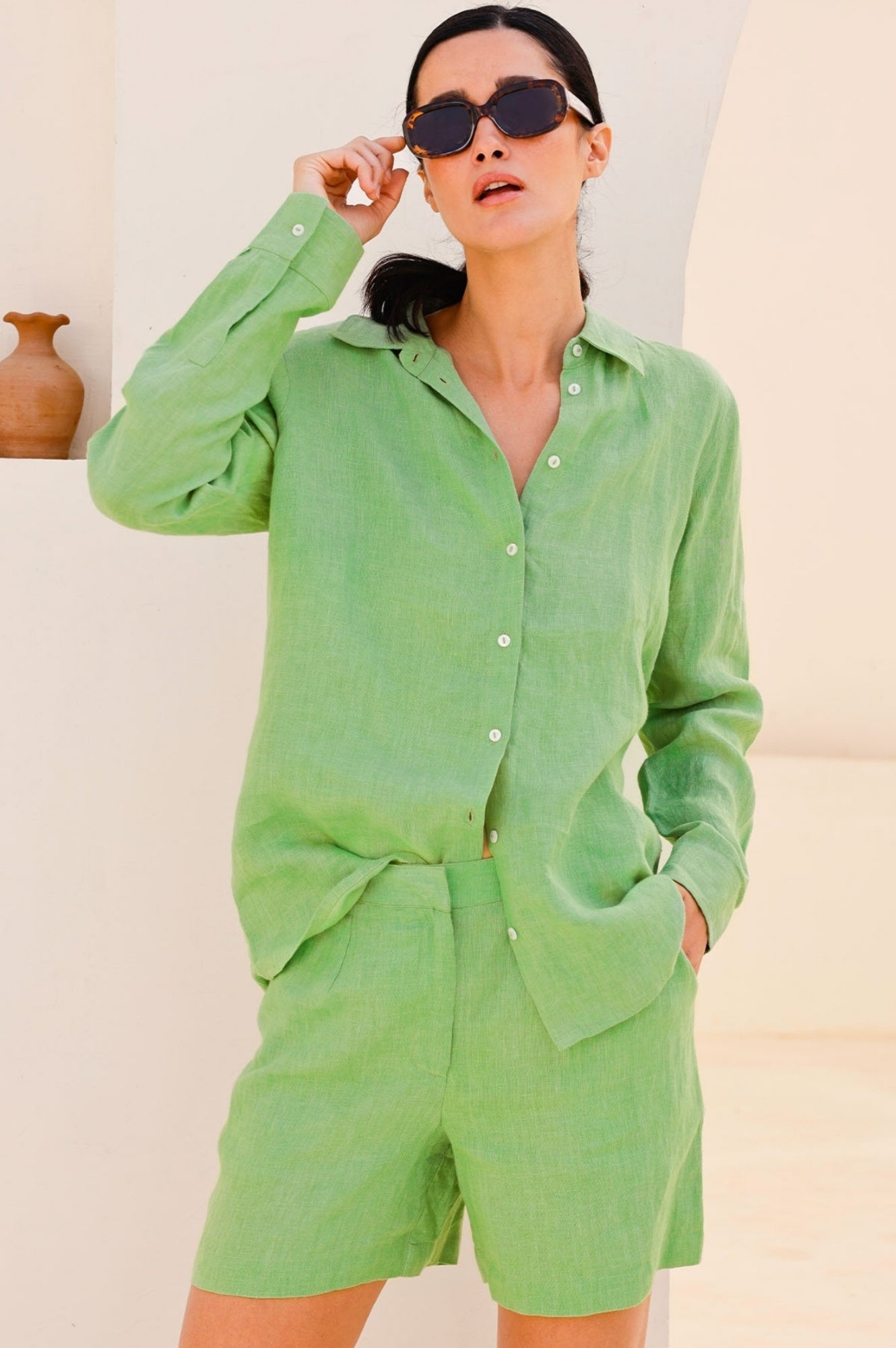 Alexandra Women's Linen Shorts - Comfortable Green Summer Shorts for Casual Wear, Beach & Vacation