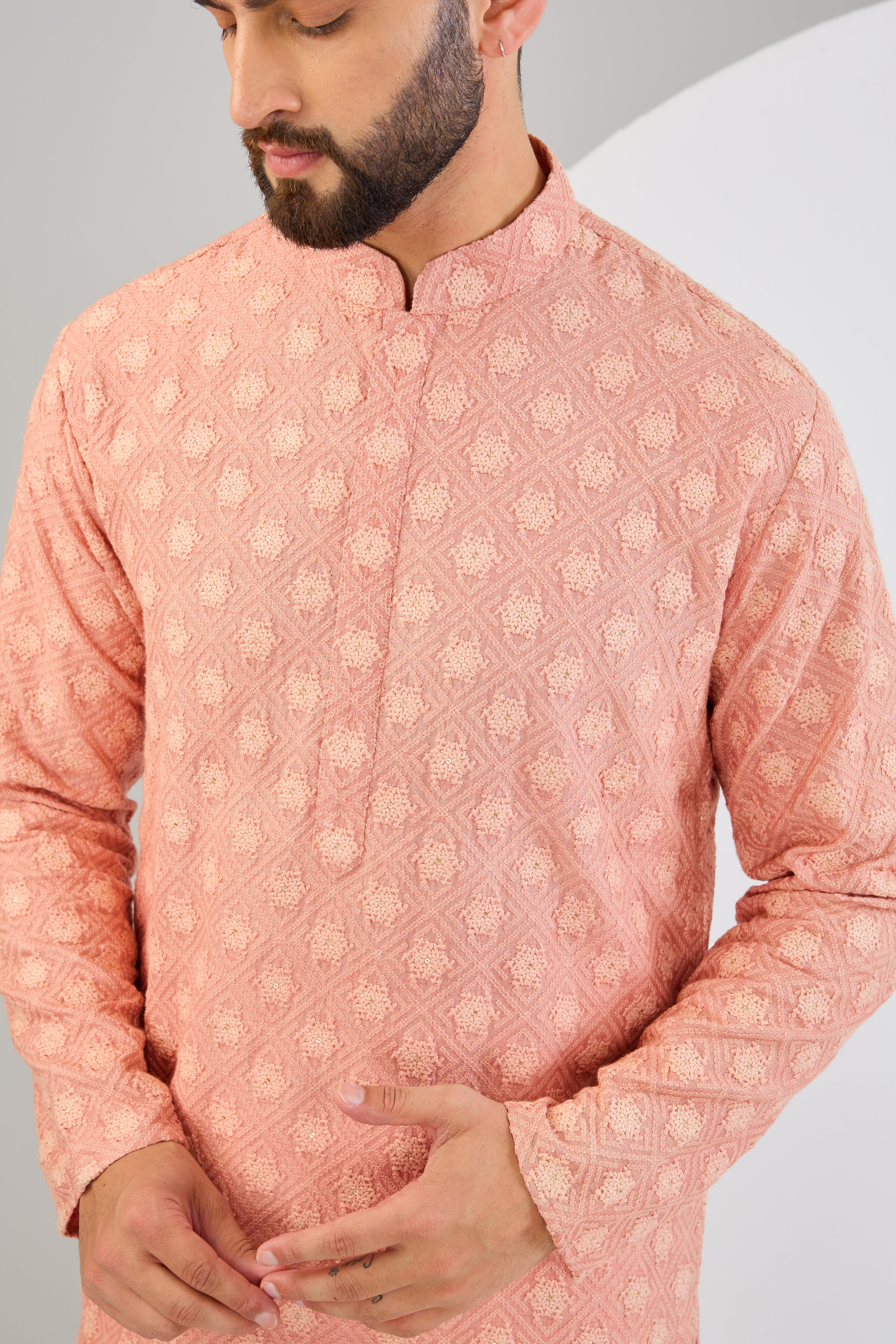 Elegant Pink Onion Chikankari Kurta for Women - Traditional Indian Embroidered Tunic - Perfect for Festivals, Weddings & Casual Wear