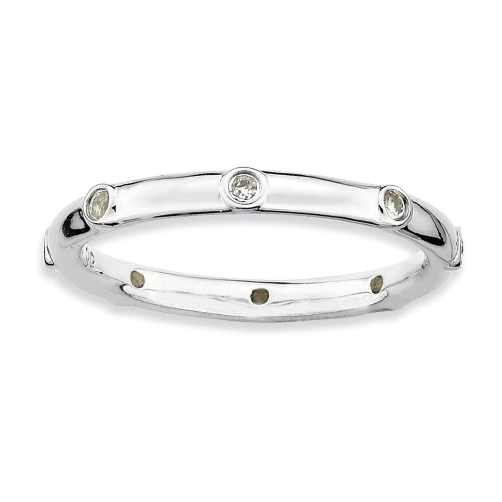 2.25mm Sterling Silver Stackable White Topaz Band Ring Size 7 - Perfect for Layering, Wedding Bands & Everyday Jewelry
