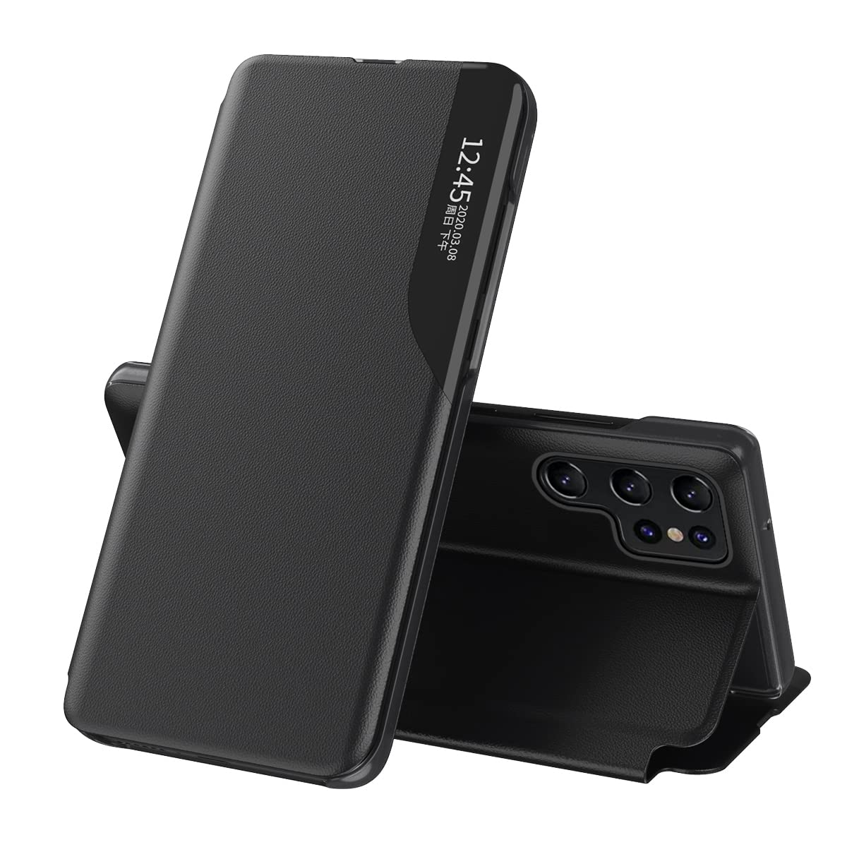 Shockproof TPU Ultra Slim Case for Samsung Galaxy S24 Ultra with Side Smart Display Window - Black | Protective Phone Cover for Daily Use, Travel & Outdoor Activities