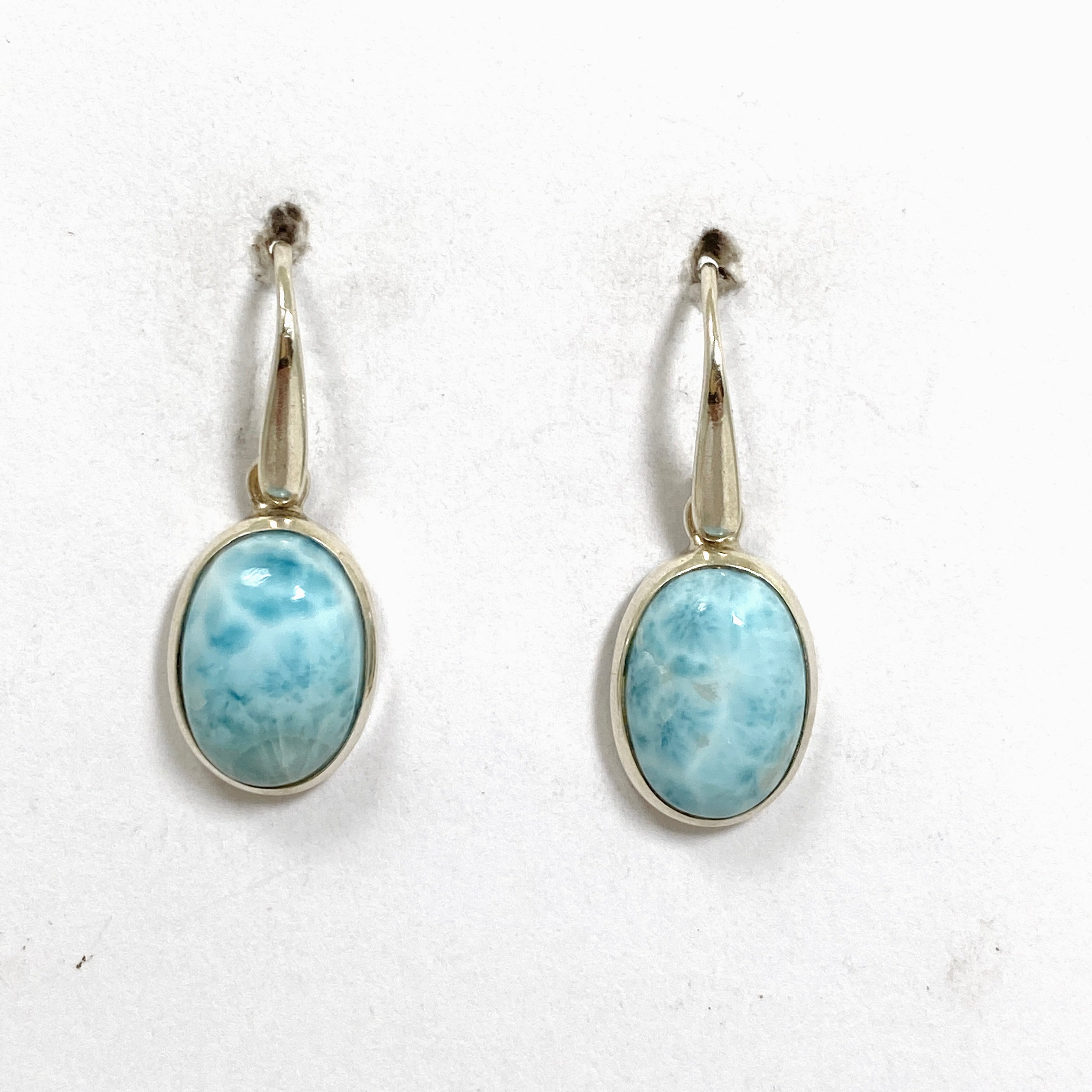 Larimar Oval Cabochon Earrings - Handmade Sterling Silver Jewelry for Women - Perfect for Beach Vacations & Boho Fashion