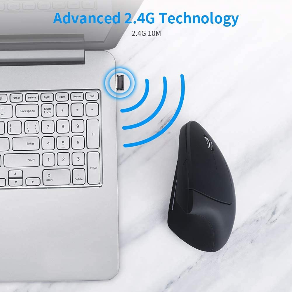Rechargeable Wireless Vertical Mouse - 2.4G Ergonomic Optical Mouse with 3 Adjustable DPI (800/1200/1600) for Big Hands - Perfect for Office Work, Gaming & Carpal Tunnel Relief