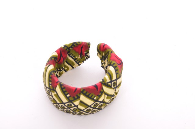 African Print Bangle Bracelet - Green & Red Tribal Design DPBG3008 | Handmade Beaded Jewelry for Women, Boho Chic Accessories for Parties & Festivals