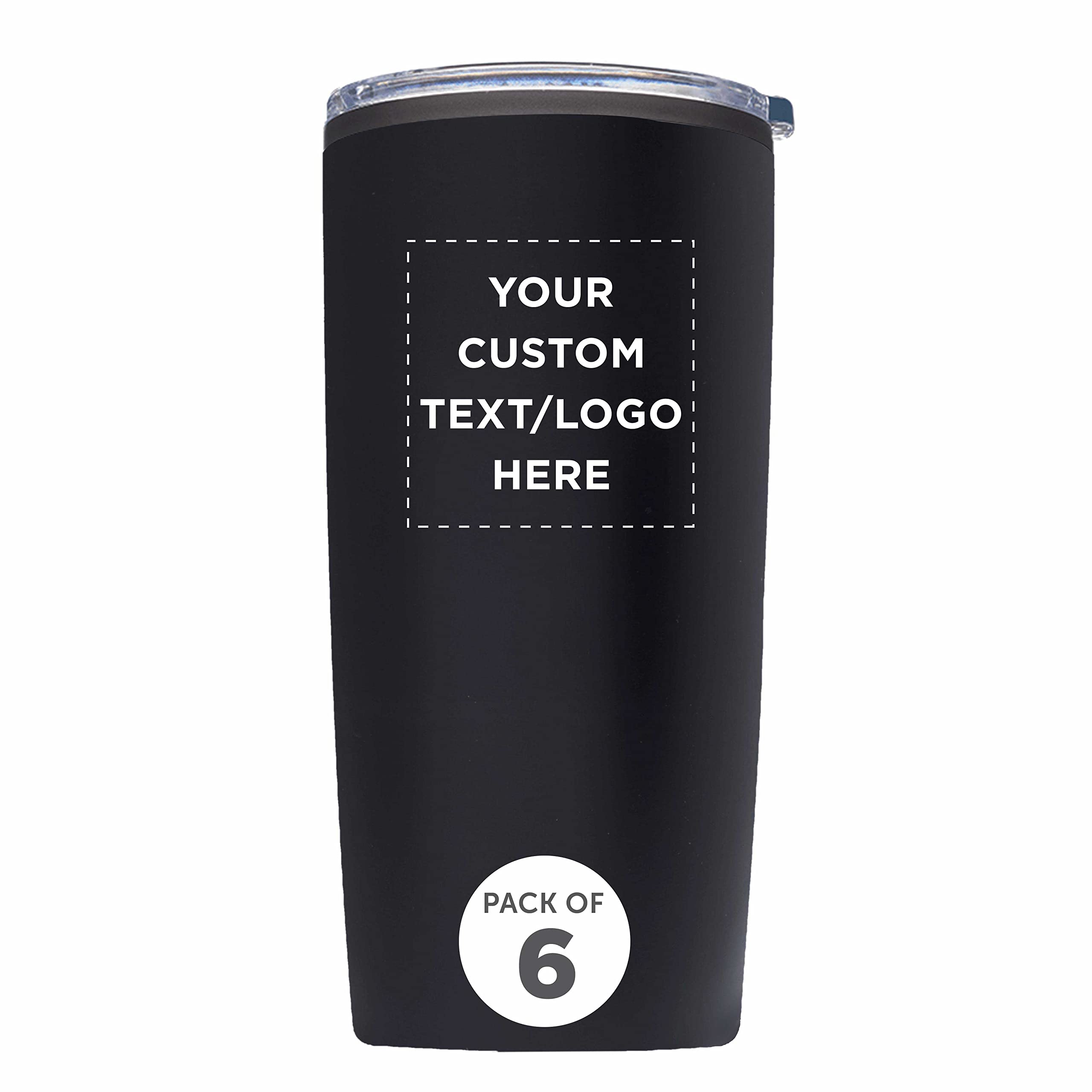 20 oz Custom Plastic Tumblers Set of 6 - Personalized Bulk Pack with Lids, Insulated Ice Coffee Cup, Reusable To-Go Drinkware - Black - Perfect for Coffee Shops, Office Use & Outdoor Events