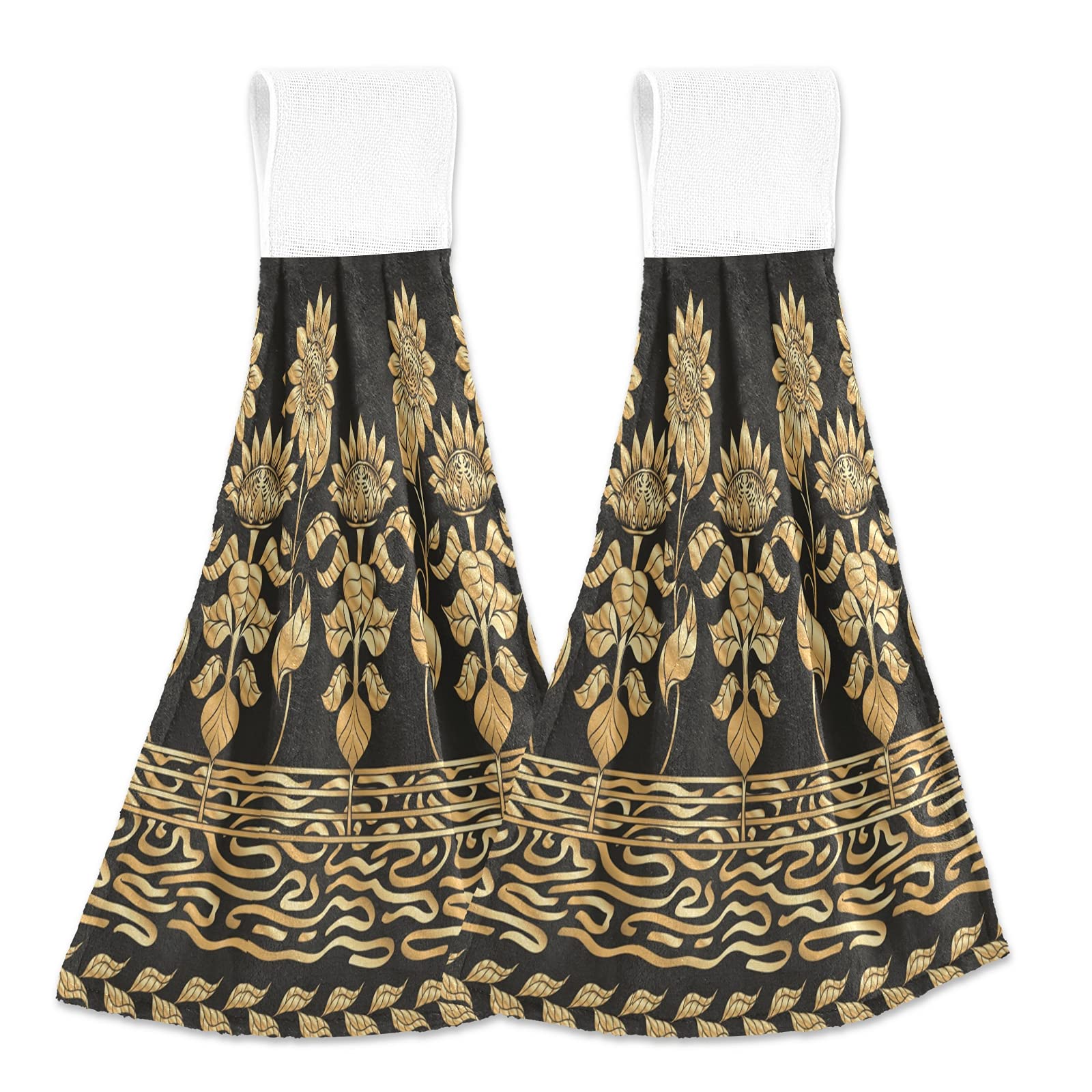 Premium Gold Sunflower Printed Kitchen Hand Towels - 2PCS Ultra Soft & Highly Absorbent Decorative Hanging Tie Towels for Bathroom, Mudroom, Laundry - Farmhouse & Beach House Decor Essentials for Cozy Home & Vacation Use