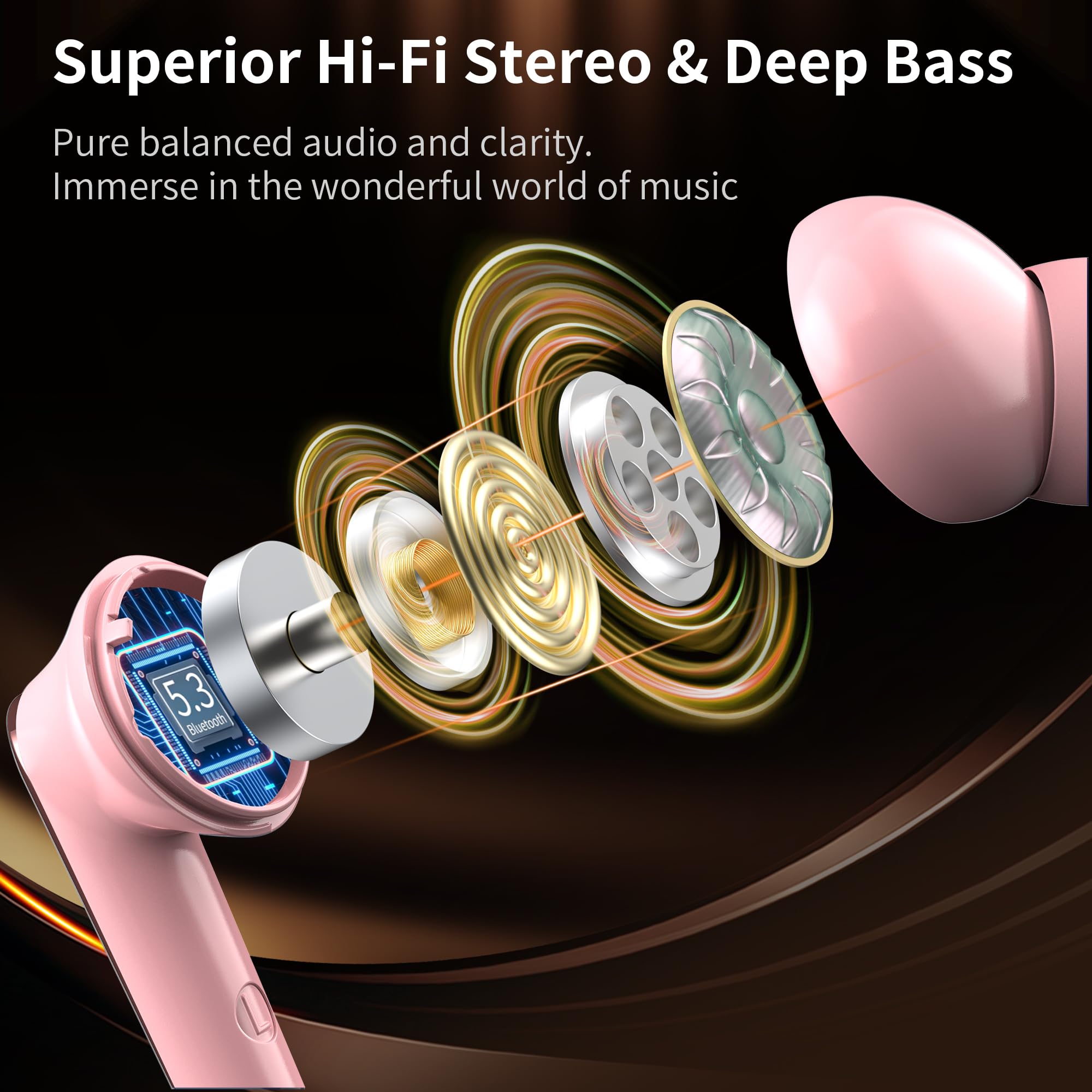 Monster N-Lite 203 Wireless Earbuds Bluetooth 5.3 - HiFi Stereo Sound, 30H Playtime, Crystal Clear Calls, Type-C Fast Charging, IPX6 Waterproof in-Ear Headphones for Gym, Running, Work & Travel