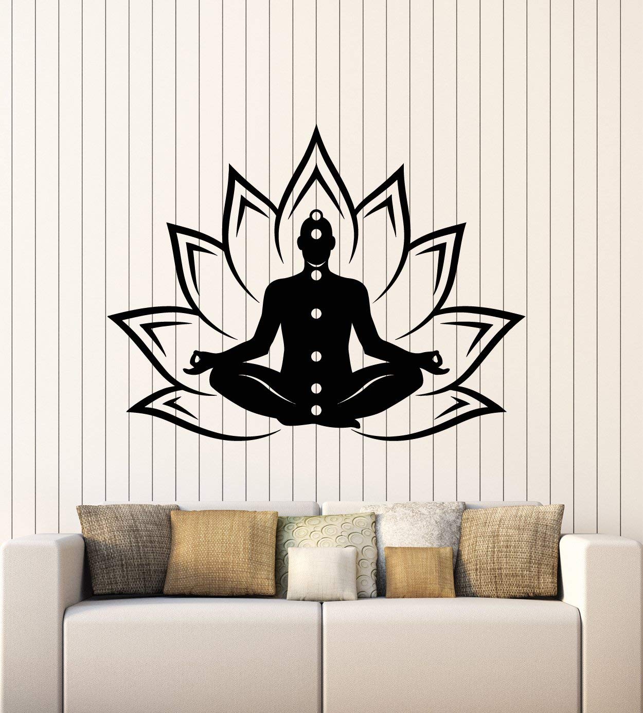 Large Black Vinyl Wall Decal - Yoga Gym Meditation Room Decor with Abstract Lotus & Chakra Design - Perfect for Home Studios, Fitness Centers & Spiritual Spaces (g2389)