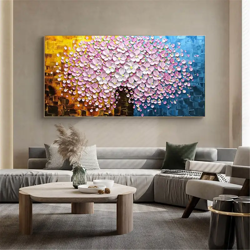 Flower and Tree Painting #FT005 - Handmade Canvas Art for Home Decor, Office Wall Art, Living Room & Bedroom Aesthetic