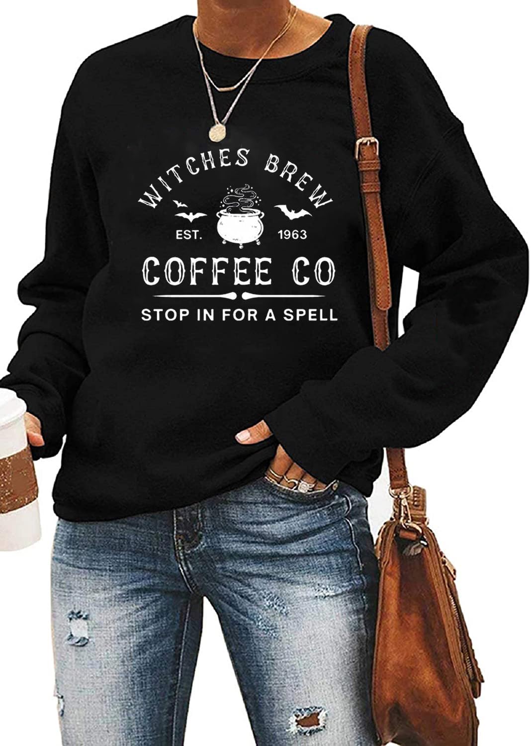 Ykomow Halloween Witches Brew Sweatshirt for Women - Sanderson Sisters Inspired Funny Cat Sweater | Cozy Fall Fashion for Halloween Parties, Movie Nights & Witchy Vibes