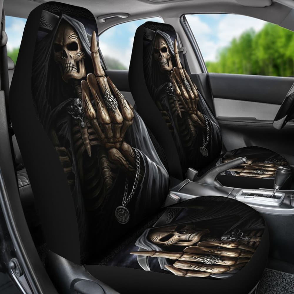 2 Pcs Gothic Skull Car Seat Covers - Universal Fit for Cars, Trucks & SUVs - Black Skull Design for Halloween, Punk & Rocker Style - Perfect for Car Interior Decoration & Themed Parties