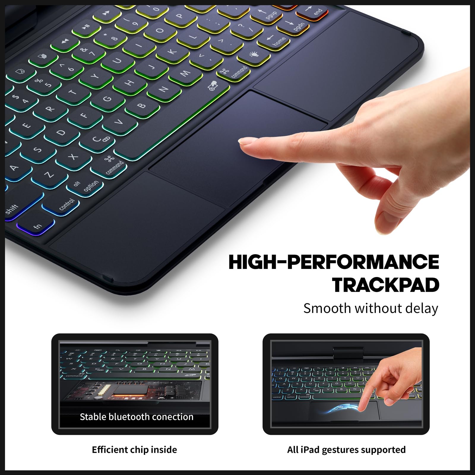 BABG iPad Air 11 (M2, 2024) & iPad Pro 11 Inch (4th/3rd/2nd/1st Gen) & iPad Air 5th/4th Gen Keyboard Case - 360° Swivel, Multi-Touchpad, Backlit Keys, Large Battery - Black | Perfect for Work, Travel & Home Office Use