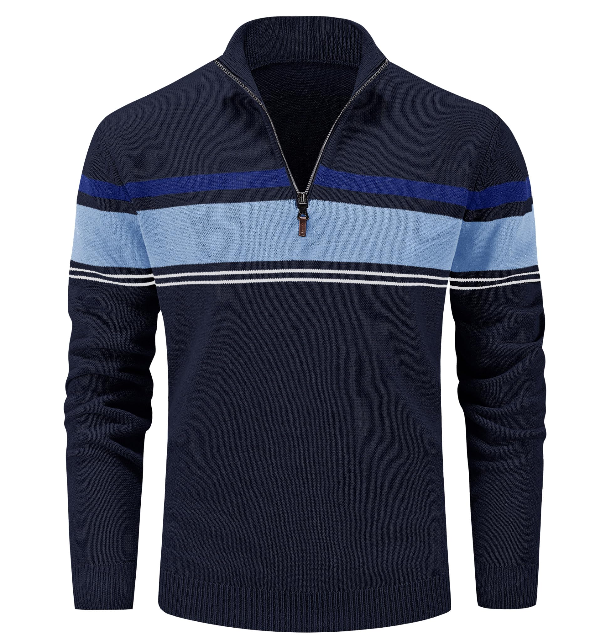 MAGCOMSEN Men's 1/4 Zip Cotton Sweater Pullover - Striped Polo Sweater for Fall & Winter - Warm Casual Knit Sweatshirt for Office, Outdoor & Daily Wear