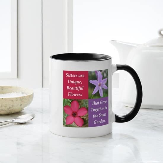 Sisters Coffee Mug - 11 oz (325 ml) Ceramic Cup with Two Flowers Design - Perfect for Sister Gifts, Birthday Presents, and Coffee Lovers - Ideal for Home, Office, or Tea Time
