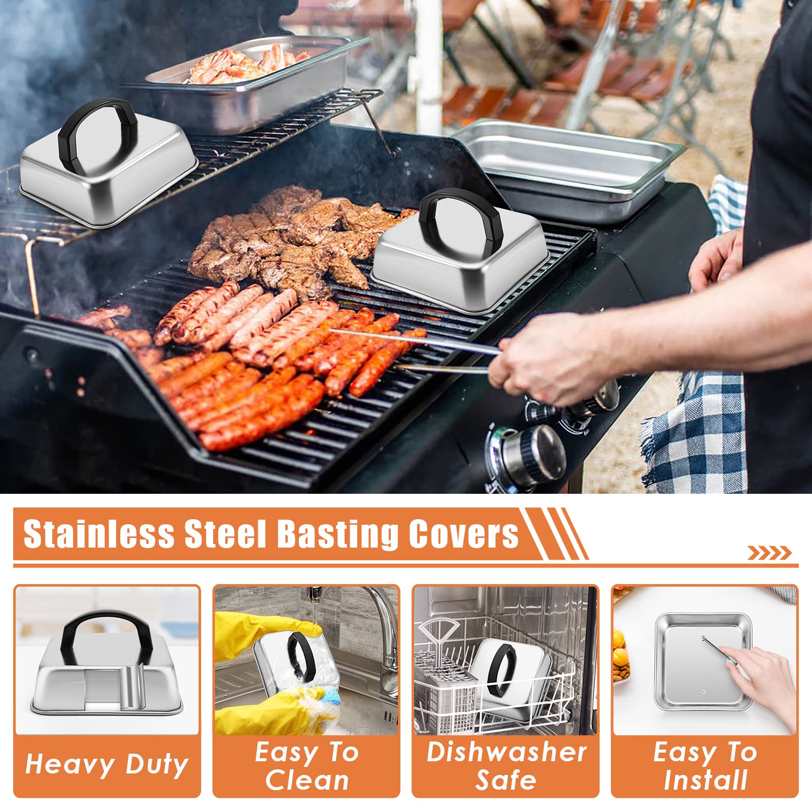 Joyfair Stainless Steel Melting Dome Set of 2 - 6.2 Inch Square Basting Cover for Griddle & Steaming Lid - Heavy Duty, Dishwasher Safe - Perfect for Outdoor BBQ, Flat Top Grill, Teppanyaki & Kitchen Cooking - Ideal for Melting Cheese, Steaming Burgers & Locking in Flavors