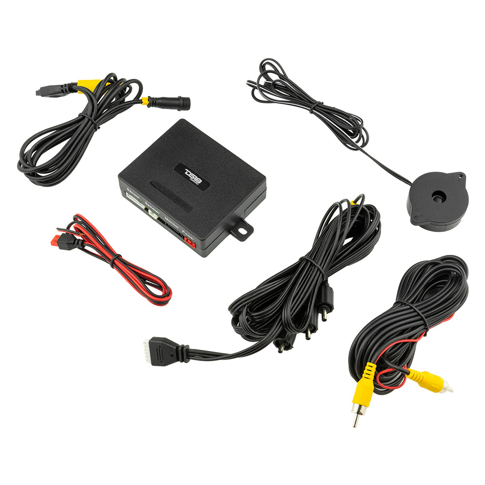 DS18 RCS2IN1LP Waterproof Reverse Camera & Backup Buzzer Alarm System - Universal License Plate Mount for Trucks, SUVs, RVs - Parking Safety Aid for Night & Tight Spaces