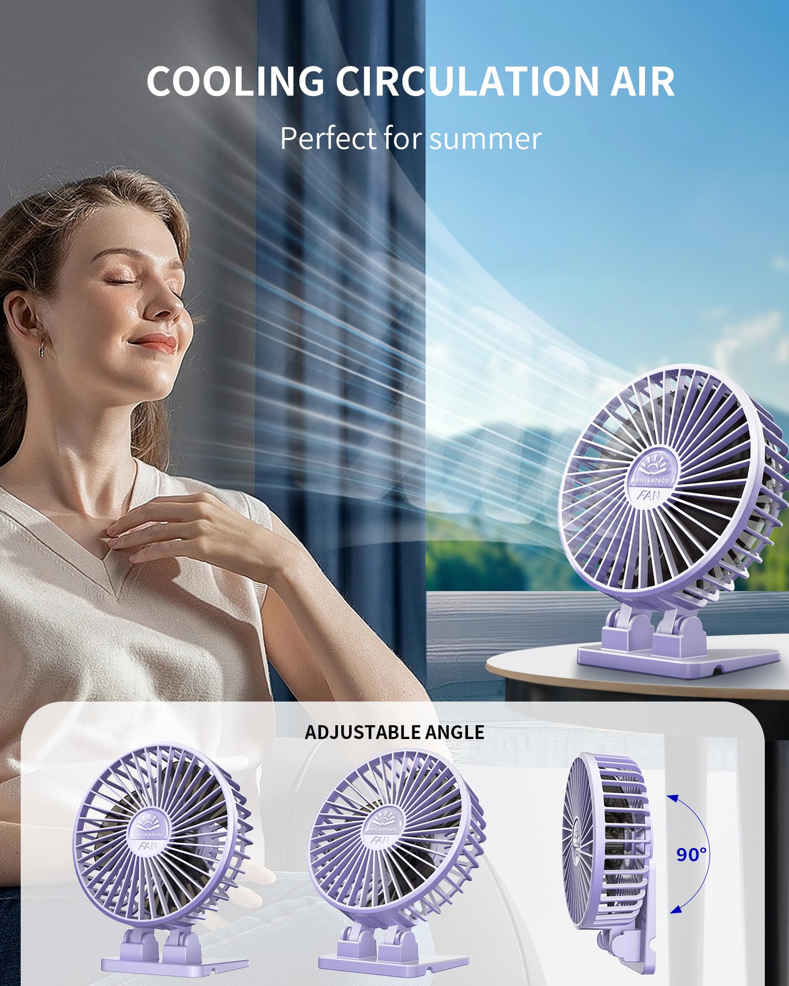 USB Desk Fan - 3 Speed Adjustable Mini Cooling Fan with Strong Wind, Portable Small Personal Fan for Home, Office, Table, Bedroom, Travel & Cruise | Quiet & Energy Efficient (Purple) - Perfect for Work, Study, Relaxation & Hot Weather Cooling