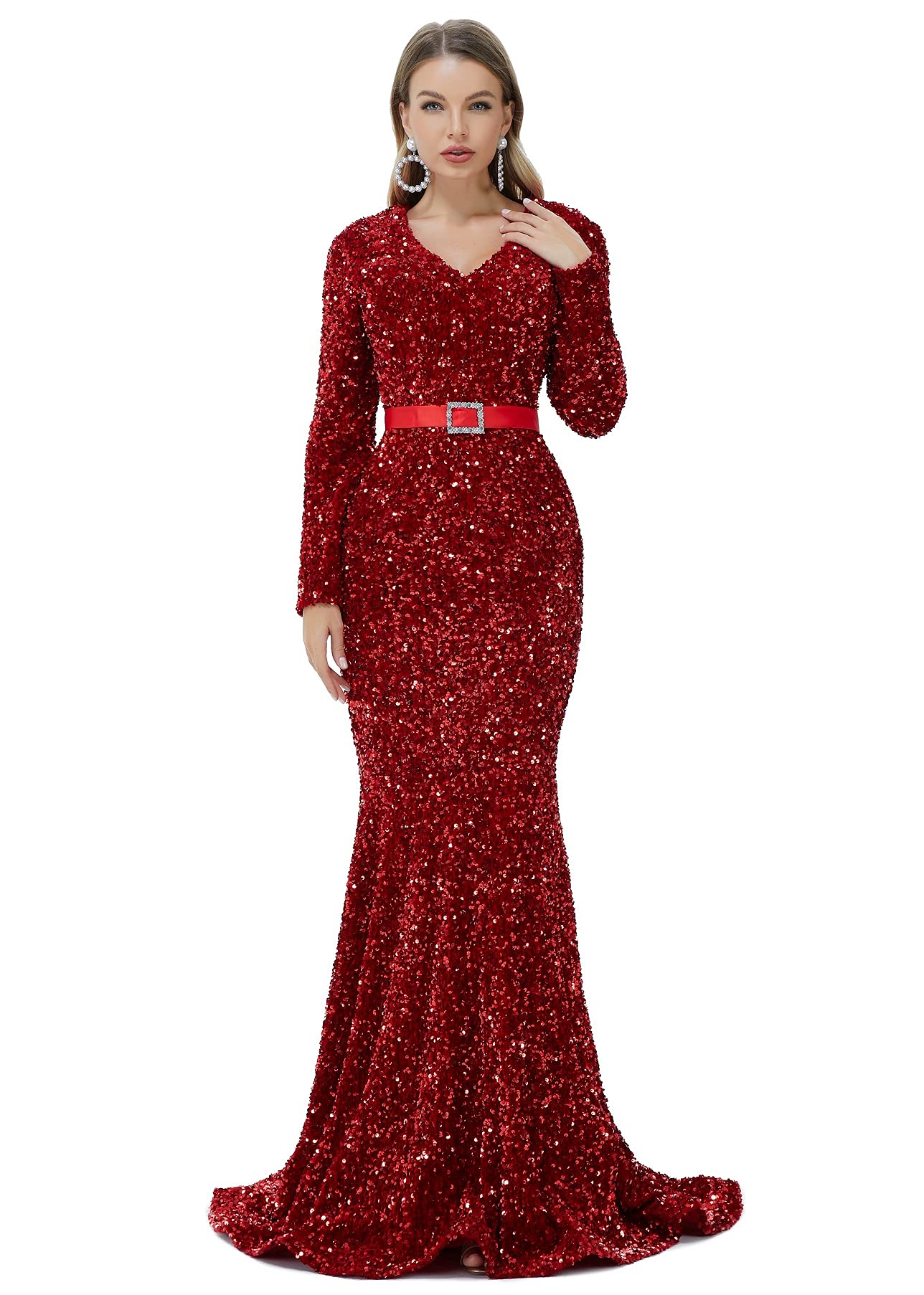 Sparkling Datangep Women's Sequined Mermaid Evening Dress Long Sleeve Formal Gown for Prom, Party & Bridesmaid - Elegant Night Out & Special Occasion Wear
