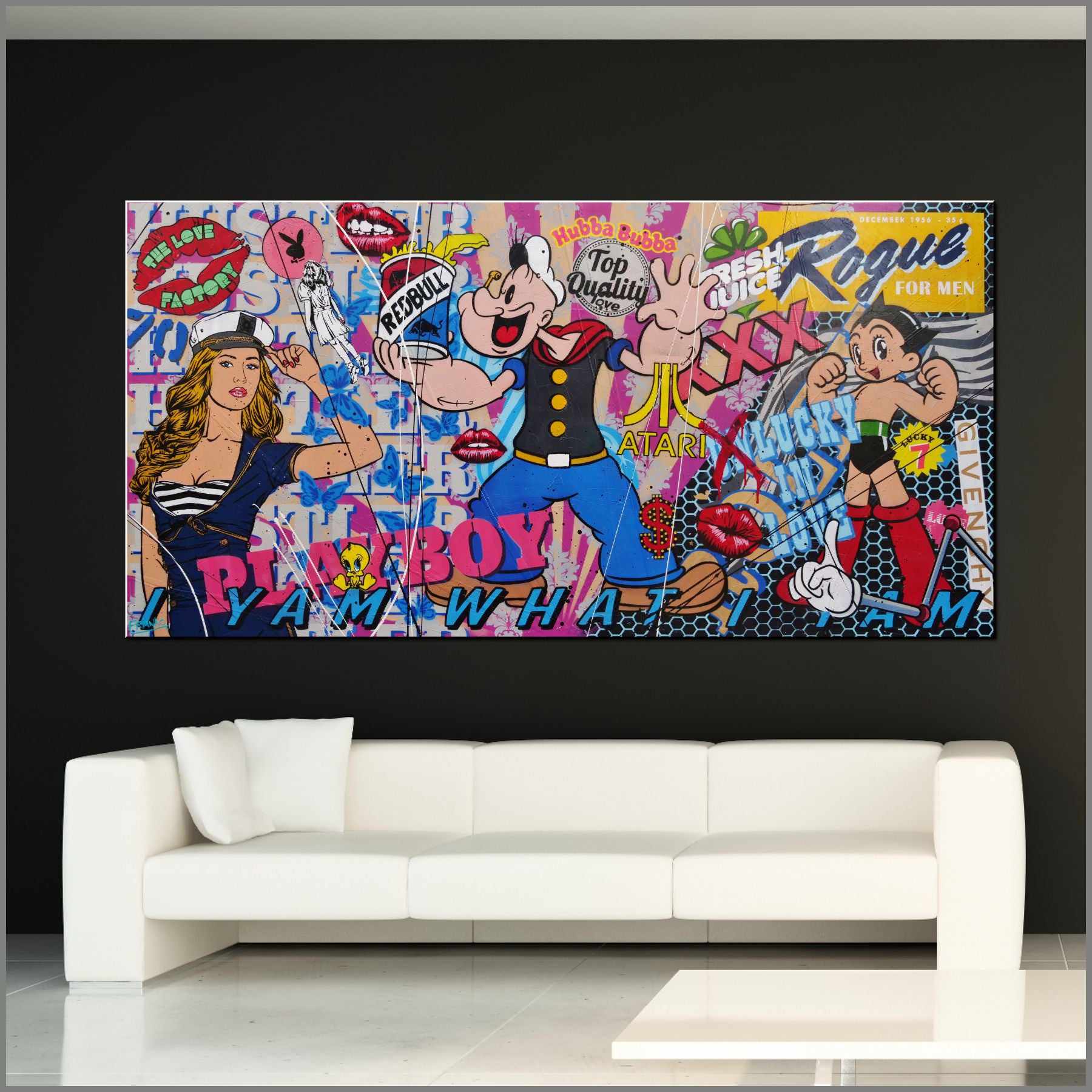 240cm x 120cm Popeye Textured Urban Pop Art Canvas Painting - Modern Wall Decor for Living Room, Bedroom & Office