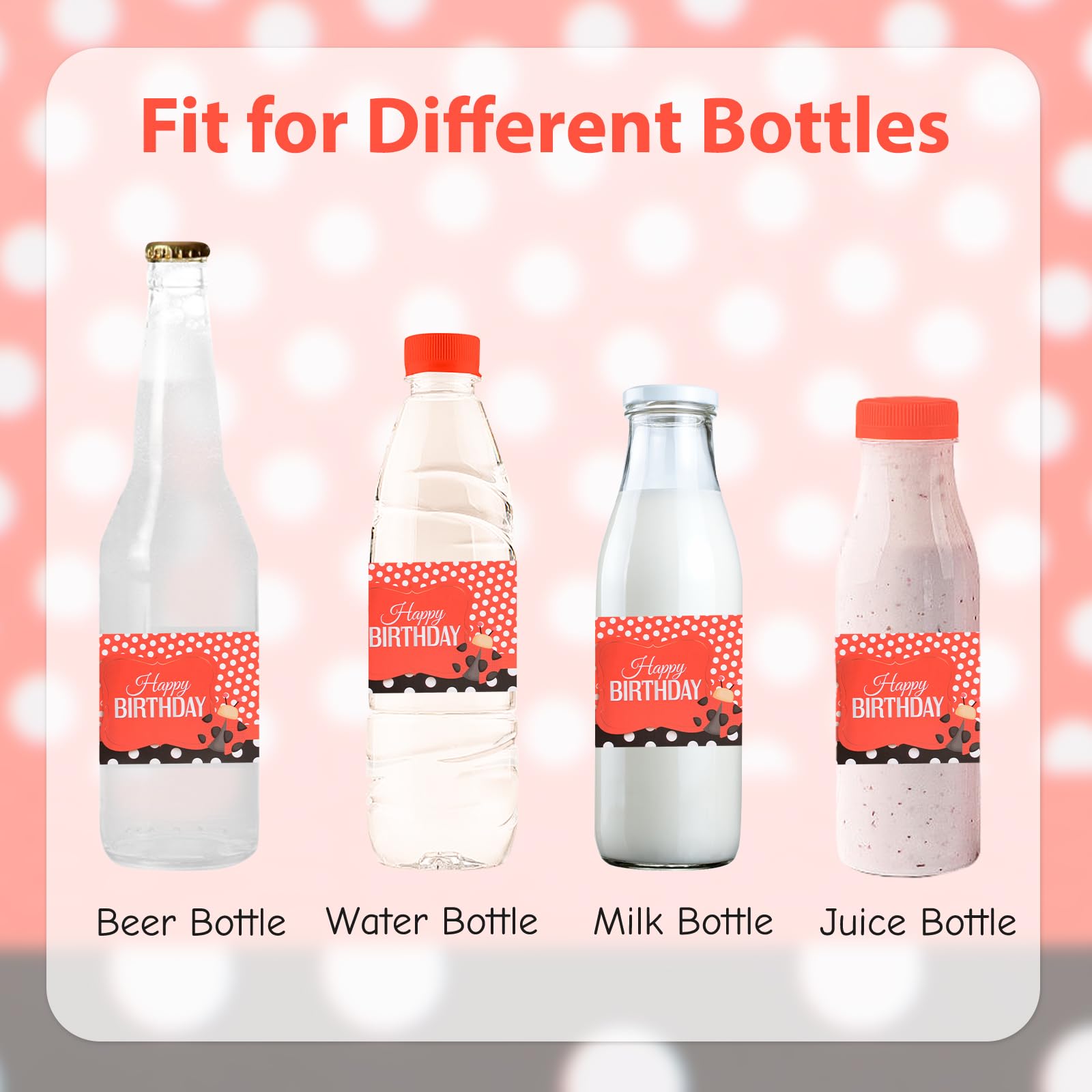50Pcs Ladybug Birthday Water Bottle Labels - Cute Birthday Party Stickers for Water Bottles, Juice & Soda - Perfect for Kids Birthday Parties, Baby Showers & Outdoor Events