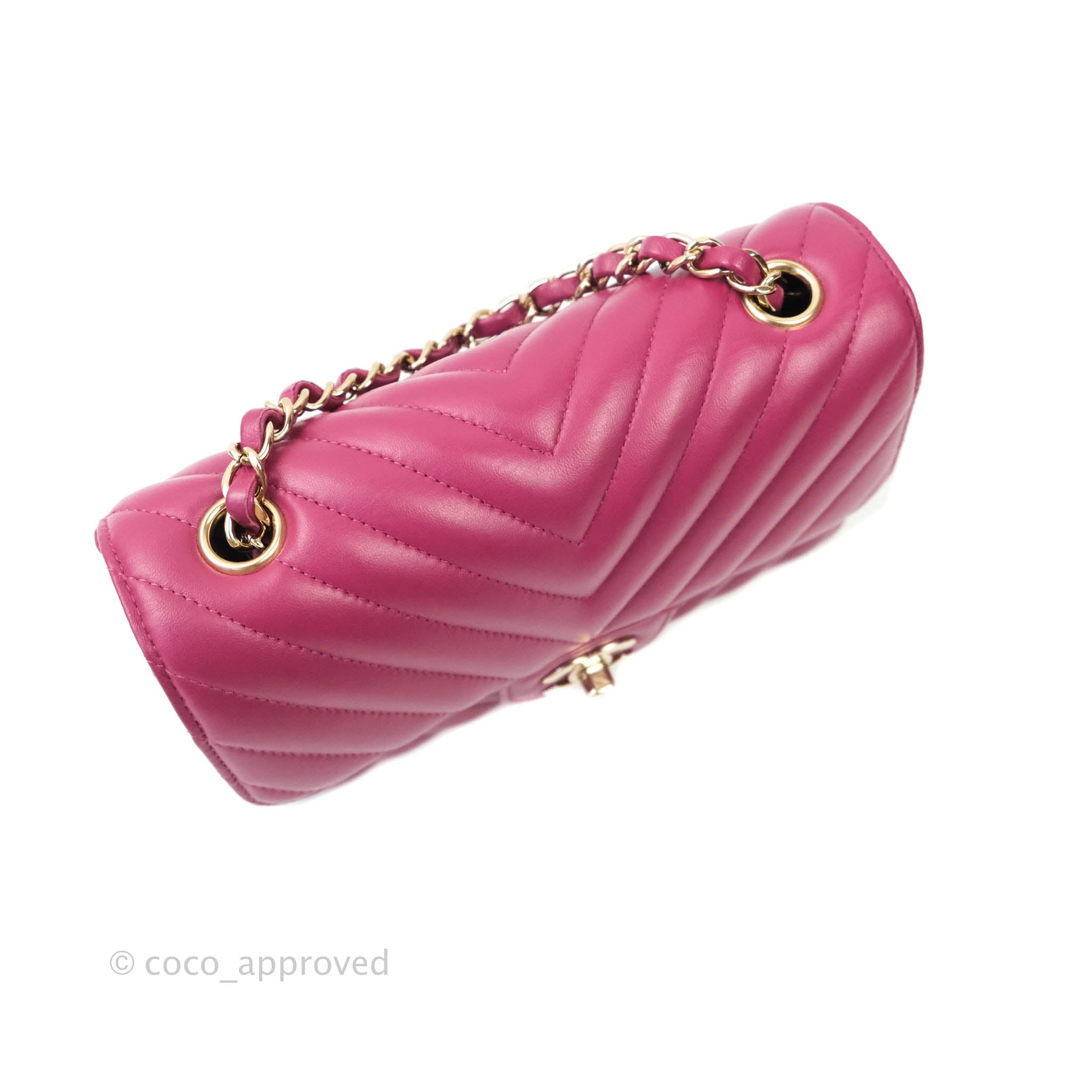 Chanel Chevron Mini Rectangular Lambskin Flap Bag in Dark Pink with Gold Hardware - Perfect for Evening Events, Date Nights & Luxury Fashion Accessories