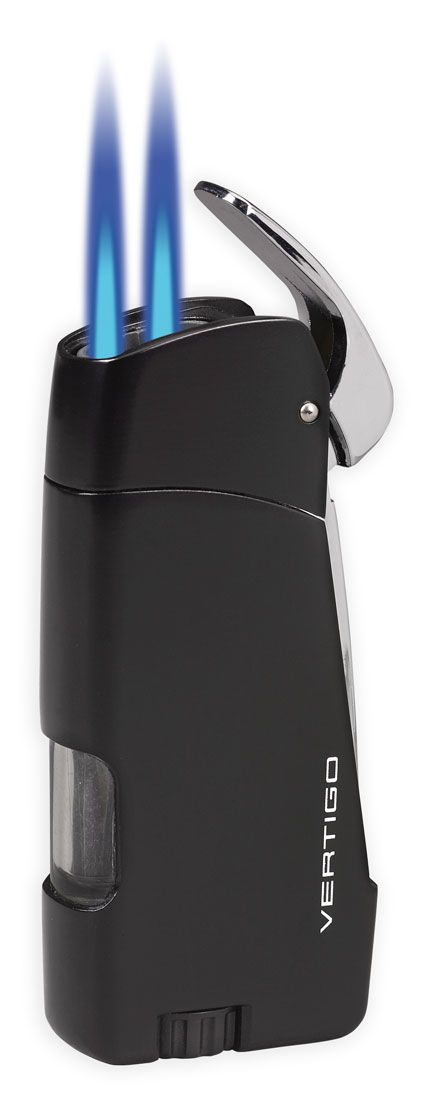 Vertigo Double Torch Lighter - Matte Black Windproof Butane Lighter for Cigars, Candles & Outdoor Use (Premium Refillable Jet Flame Lighter)