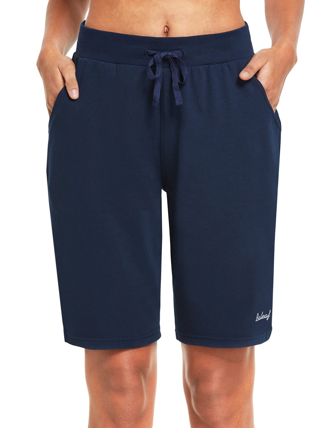 BALEAF Women's High Waisted Cotton Bermuda Shorts with Pockets - Breathable Summer Workout Shorts for Basketball, Walking, Yoga & Casual Wear