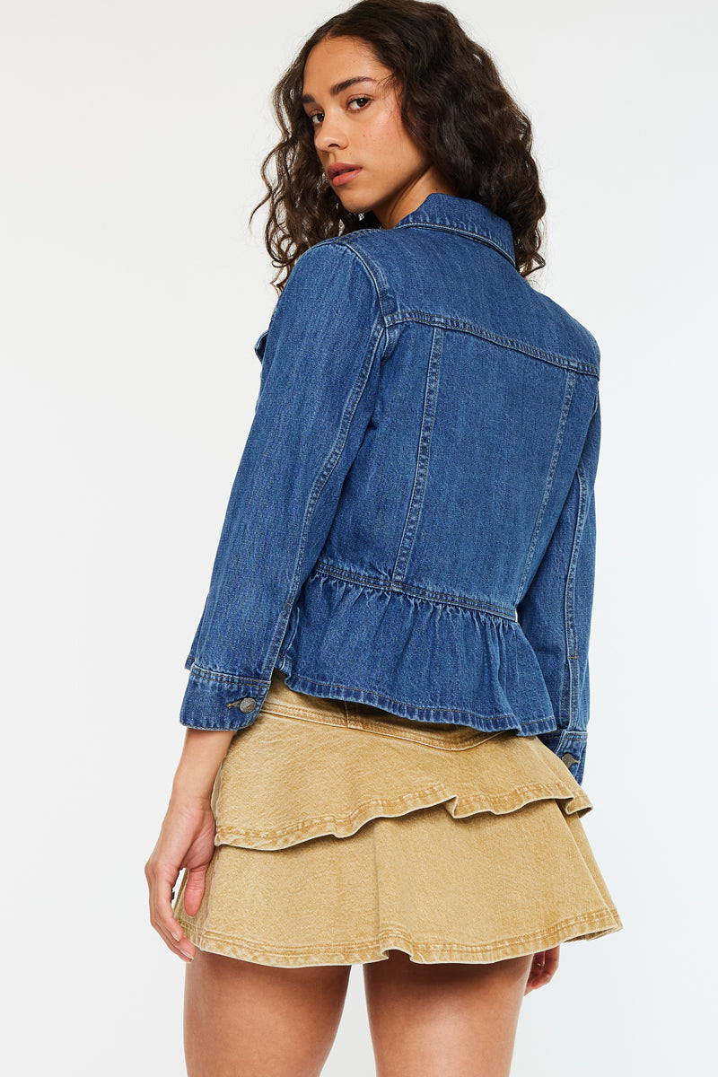 Marilou Peplum Denim Jacket for Women - Stylish Distressed Denim Coat with Ruffled Hem | Perfect for Casual Outings, Date Nights & Spring Layering