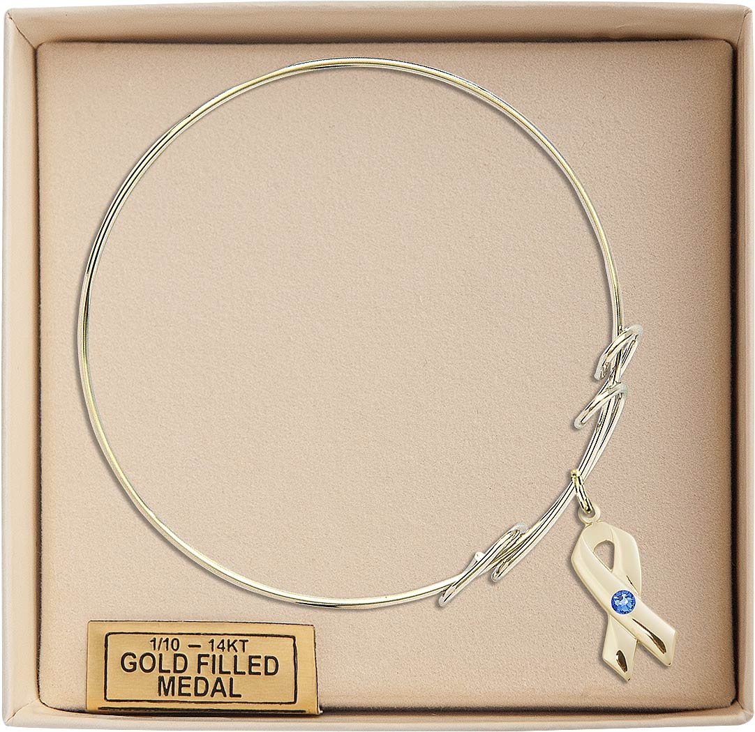 8 Inch Round Double Loop Bangle Bracelet with Cancer Awareness Charm & September Blue Crystal - Perfect for Breast Cancer Awareness Month, Fundraising Events, and Thoughtful Gifts for Survivors