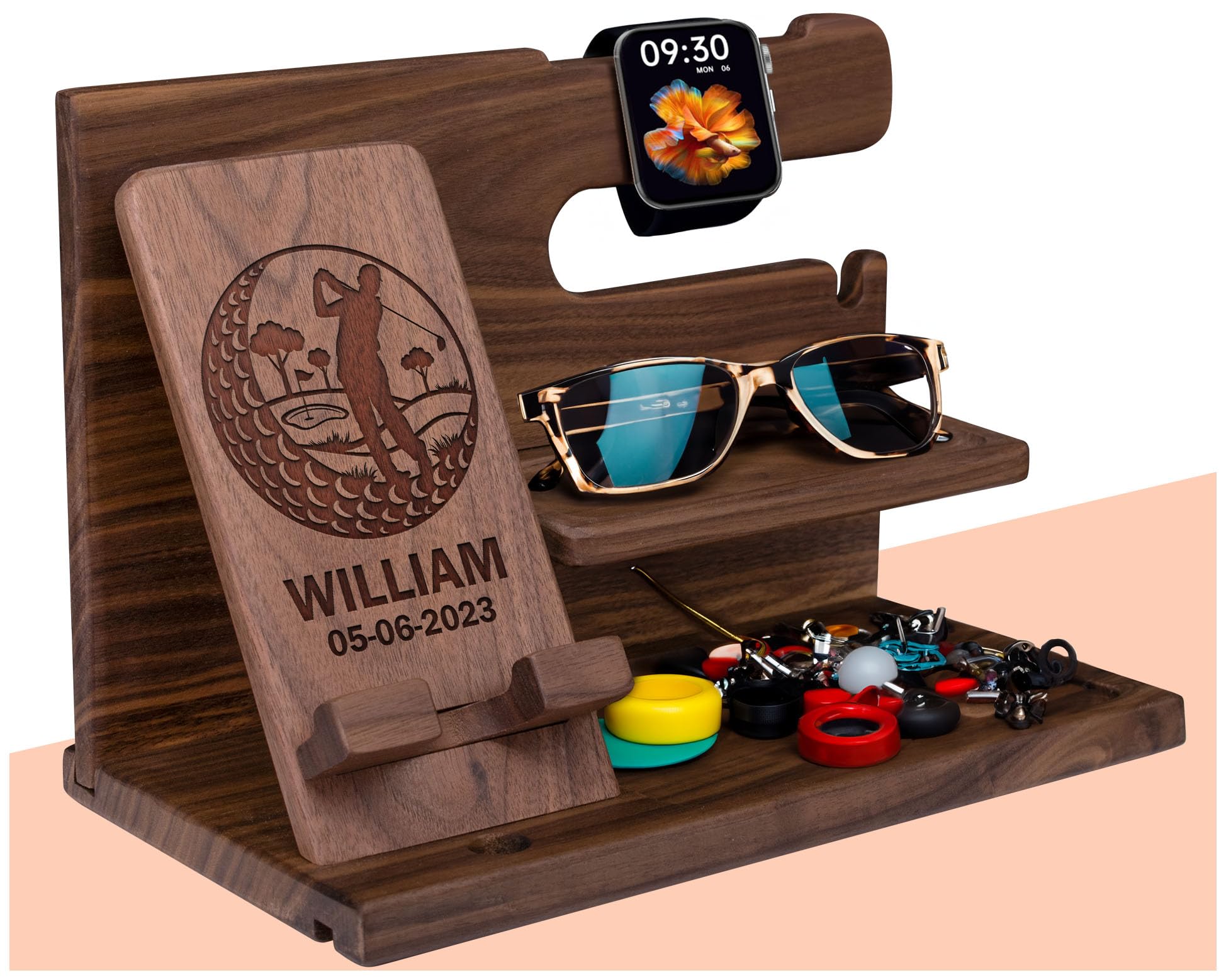 Personalized Golf Ball Club Desk Organizer - Custom Wooden Stationery Holder for Dad, Funny Golf Gifts for Father's Day, Engraved Golf Lover Present - Perfect Office Desk Accessory & Grandparents Gift for Golf Enthusiasts
