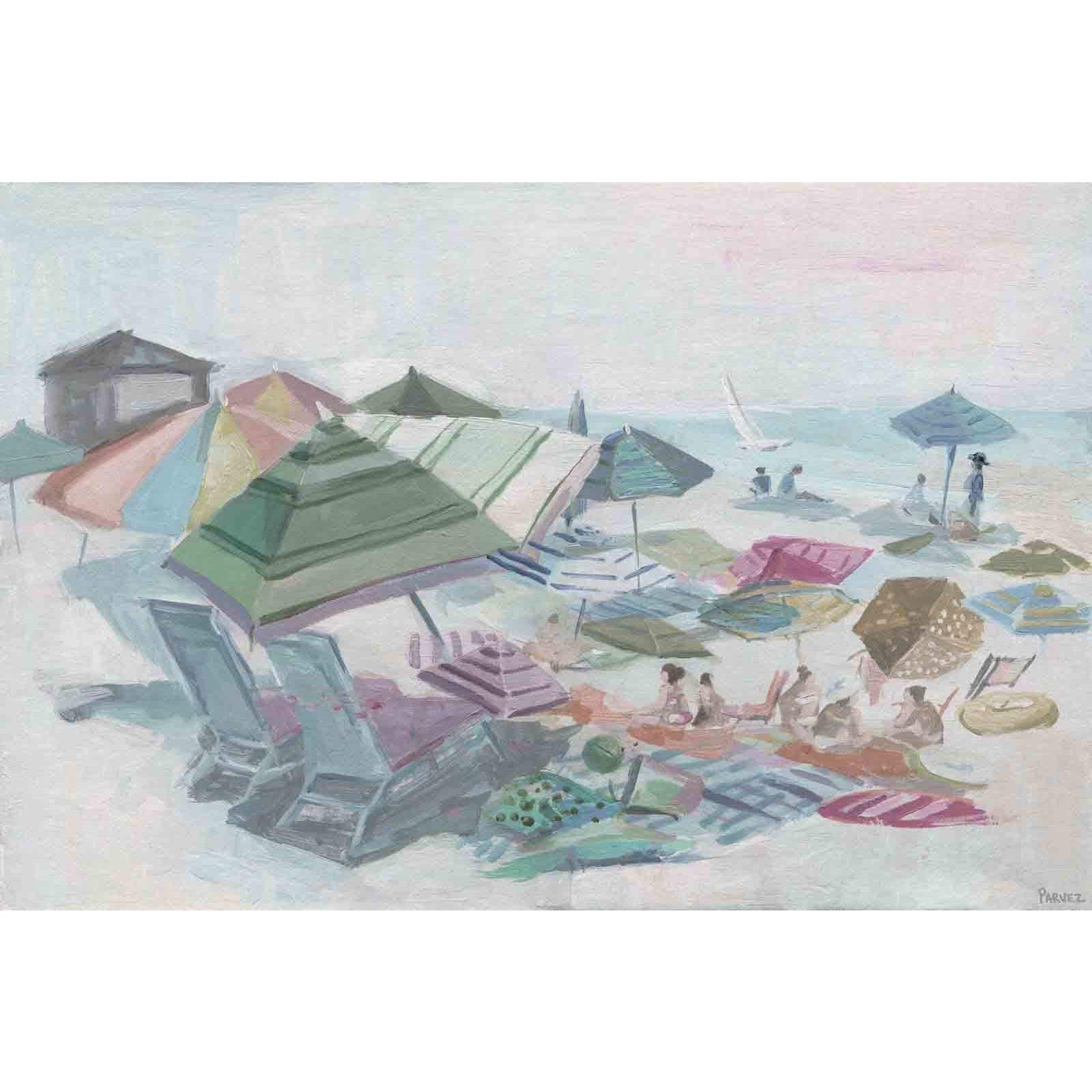 Handmade Crowded Beach Print Wrapped Canvas Wall Art - 36x24 Inches, Coastal Decor for Living Room, Bedroom & Office - Perfect Beach Theme Home Decoration