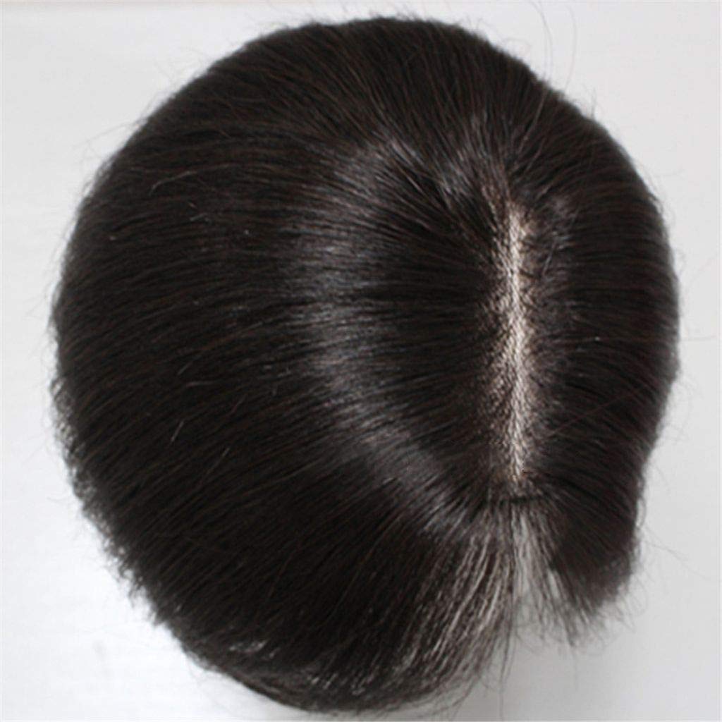 LXUE 100% Real Human Hair Clip-in Hair Topper with Side Bangs | Handmade Mono Toupee for Women with Thinning Hair | 16 Inch Dark Brown Hairpiece | Perfect for Daily Wear, Parties & Special Occasions