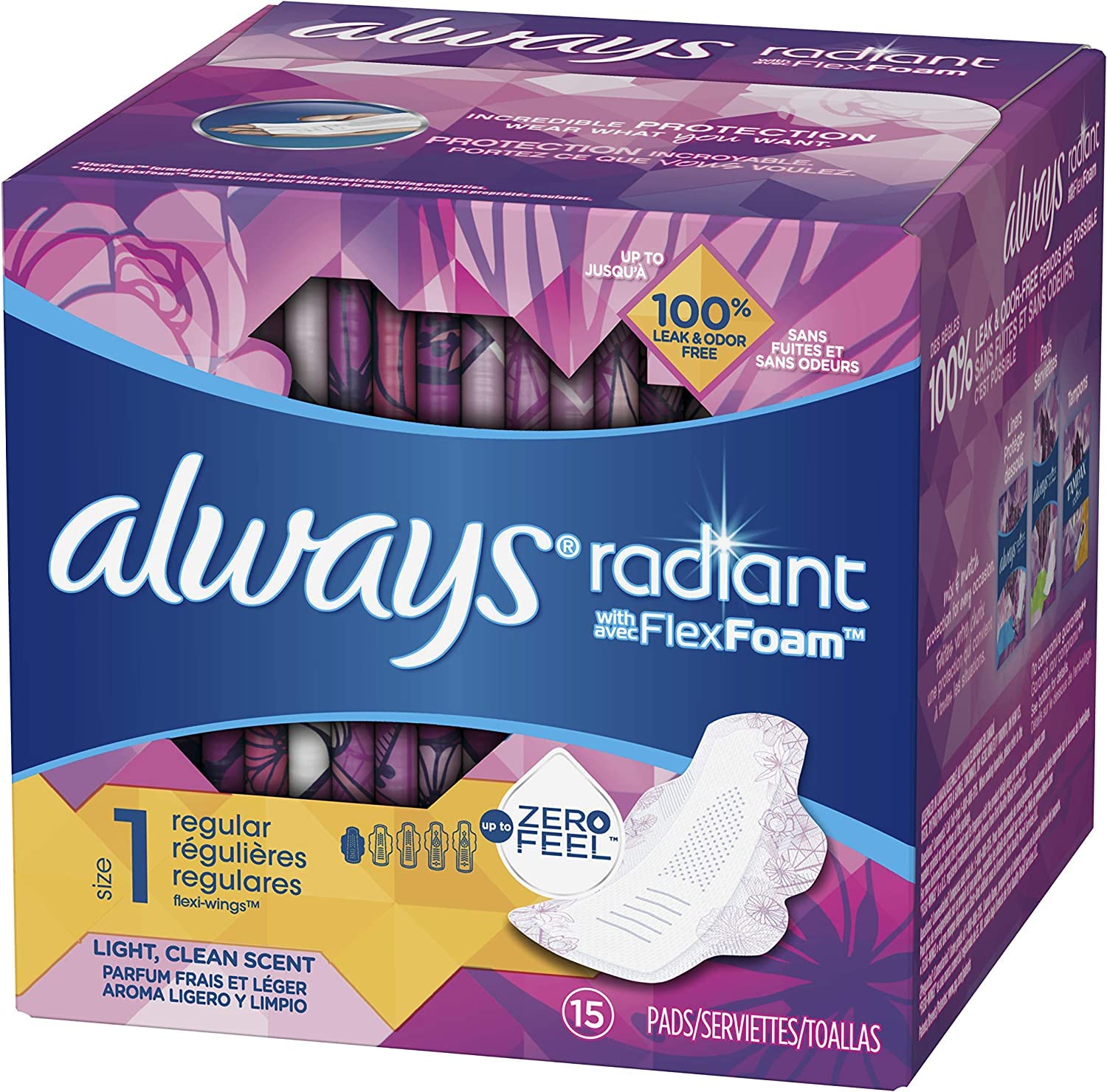 Always Radiant Pads with Wings, Scented - Ultra Thin & Comfortable Sanitary Pads for Women (Pack of 6) | Perfect for Day & Night Use, Active Lifestyle & Heavy Flow Protection