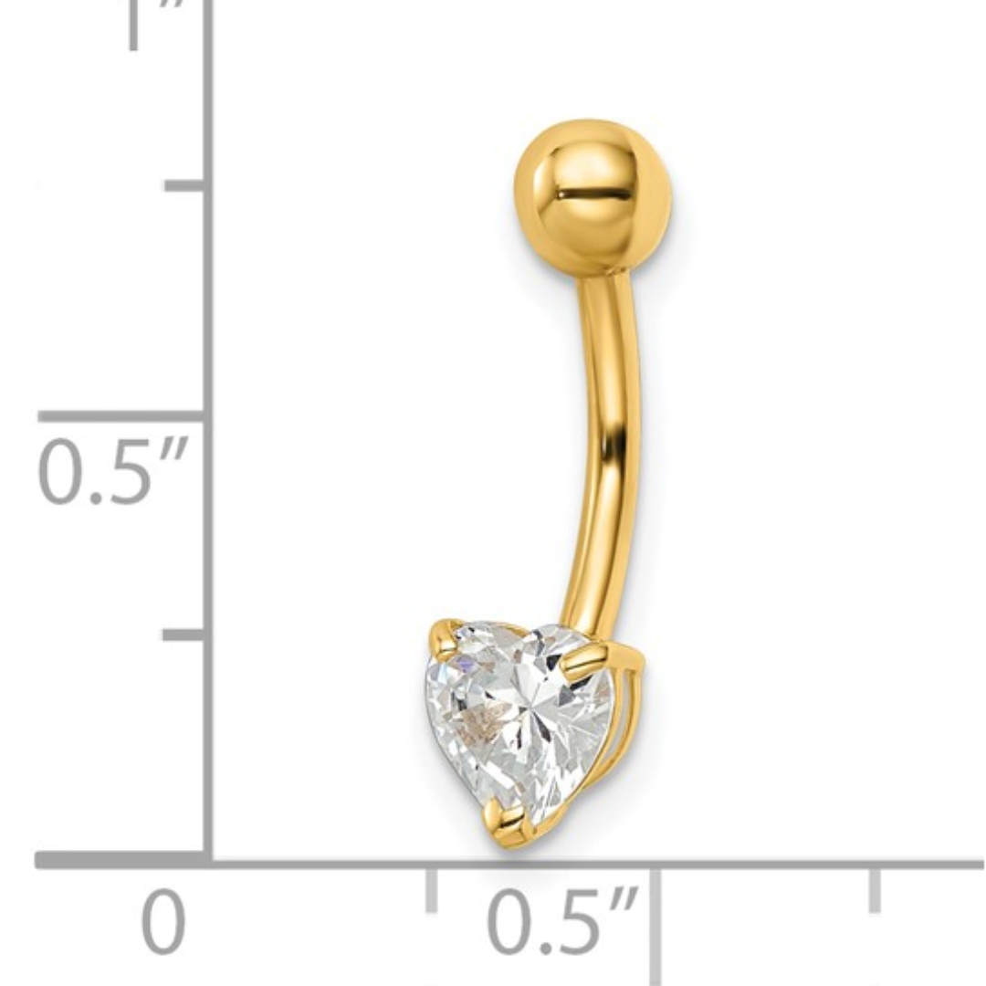 14K Yellow Gold Heart Shaped Belly Ring - Elegant Navel Piercing Jewelry for Women, Perfect for Parties, Beach & Everyday Wear