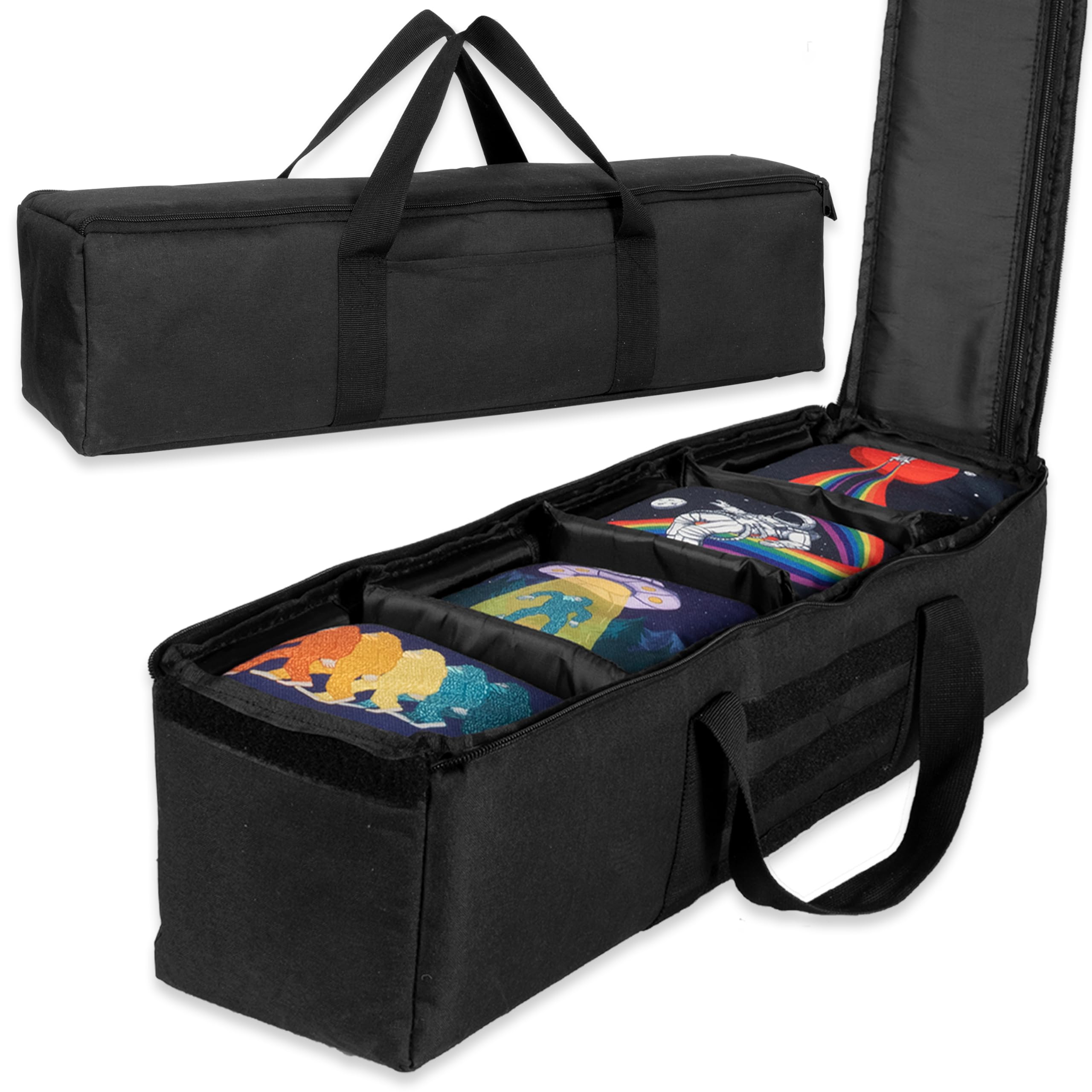 Premium Cornhole Bags Carrying Case with 4 Separate Pouches & Handle - Durable Duffel Design Holds Up to 24 Bean Bags - Perfect for Cornhole Tournaments, Tailgating, and Backyard Games (Black)