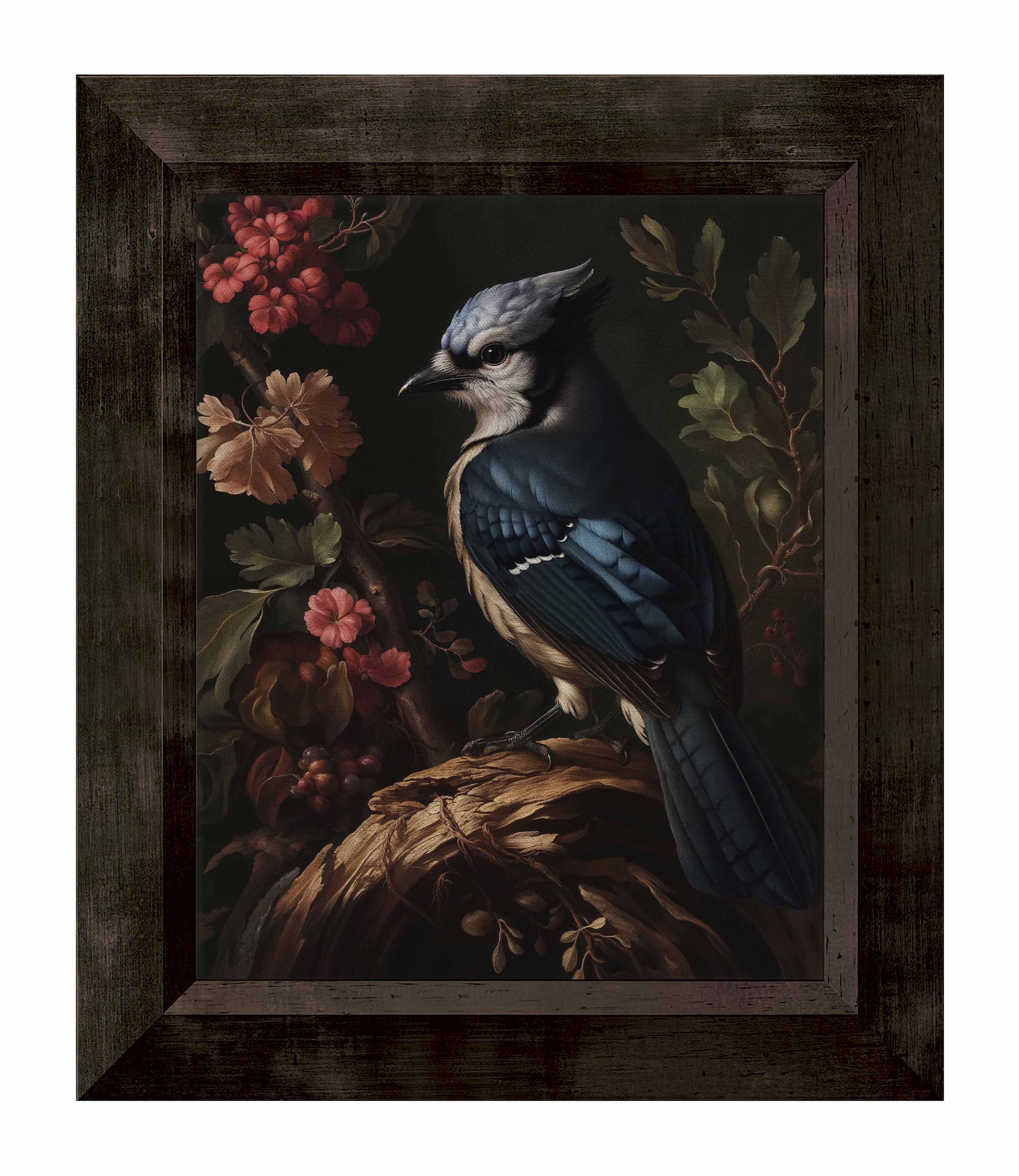 Blue Jay Among Flowers - Limited Edition Elegant Canvas Wall Art for Home & Office Decor | Nature-Inspired Painting for Living Room, Bedroom, or Gift