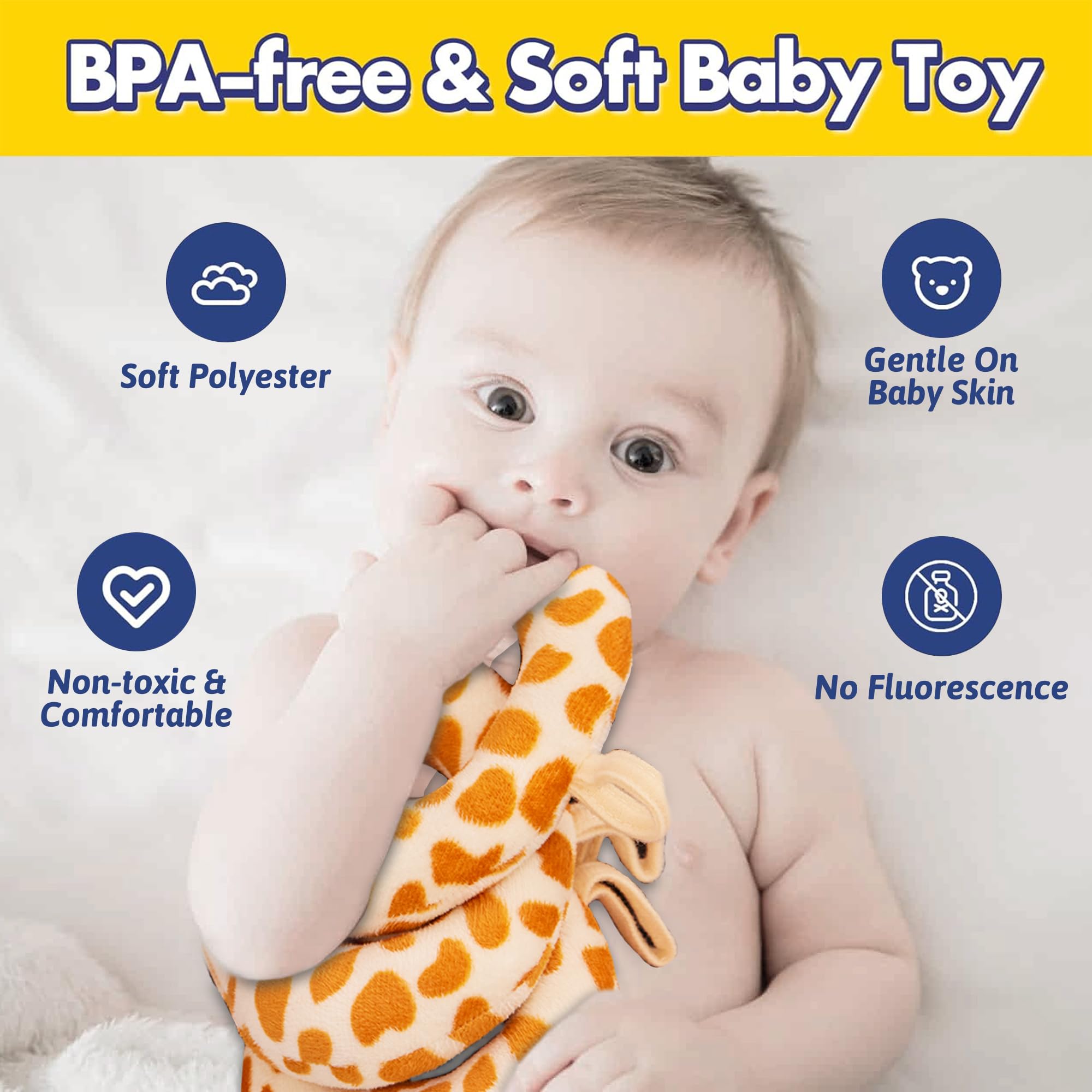 Soft Spiral Stuffed Giraffe Car Seat Toy for Babies 0-6 Months - Hanging Stroller Activity Toy with Bee Rattle, Flower Mirror, Rainbow Cloud & Star Bibi - Perfect Baby Shower Gift for Newborns & Infant Car Seat Entertainment