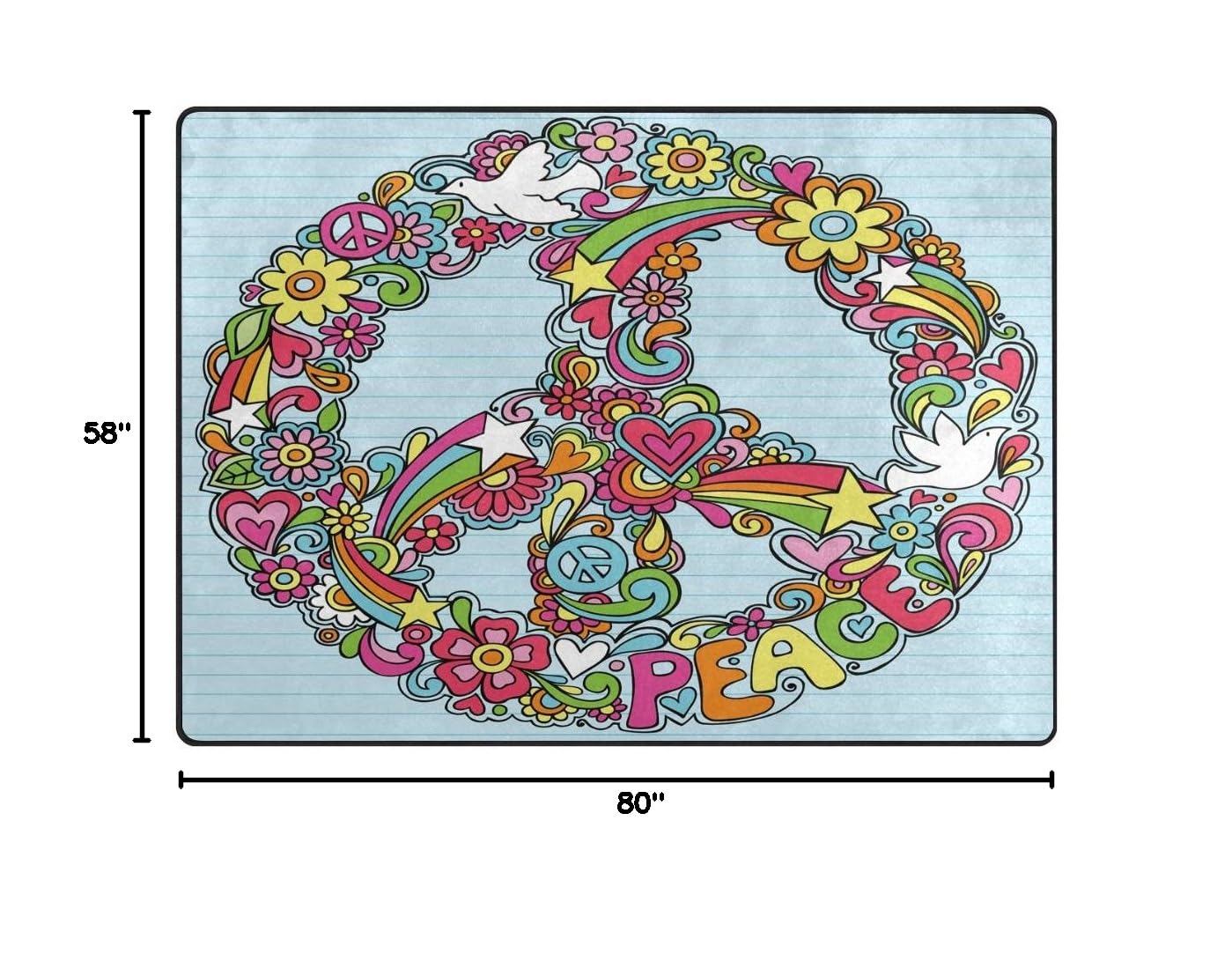 ALAZA Peace Sign Flower Rainbow Dove Area Rug - 7' x 5' Soft Non-Slip Floor Mat for Living Room, Bedroom, Dorm Decor - Boho Chic Home Decor for Teens Room, Yoga Studio & Meditation Space