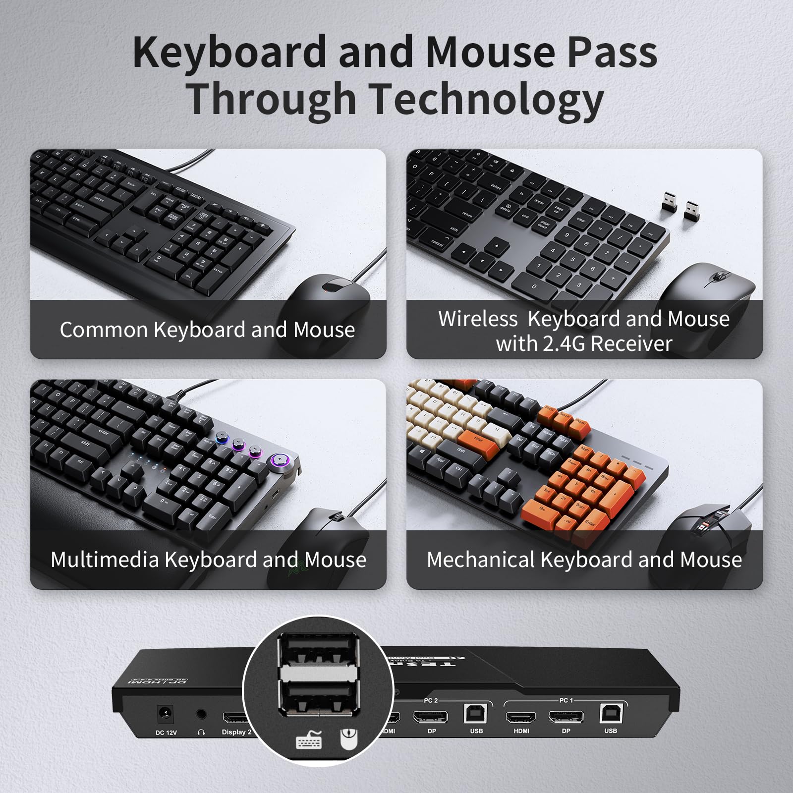 TESmart 4K@60Hz KVM Switch for Dual Monitors - 2 Port DisplayPort & HDMI, USB 2.0, EDID Emulator, Audio L/R, Hotkey & Button Switching - Perfect for Multi-PC Workstations, Gaming Setups & Home Office