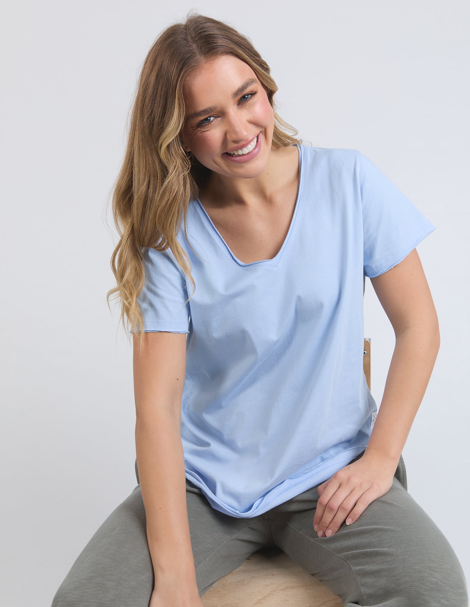 Premium Pima Cotton V-Neck T-Shirt for Women - Soft & Breathable Dream Blue Tee - Perfect for Casual Wear, Layering & Everyday Comfort