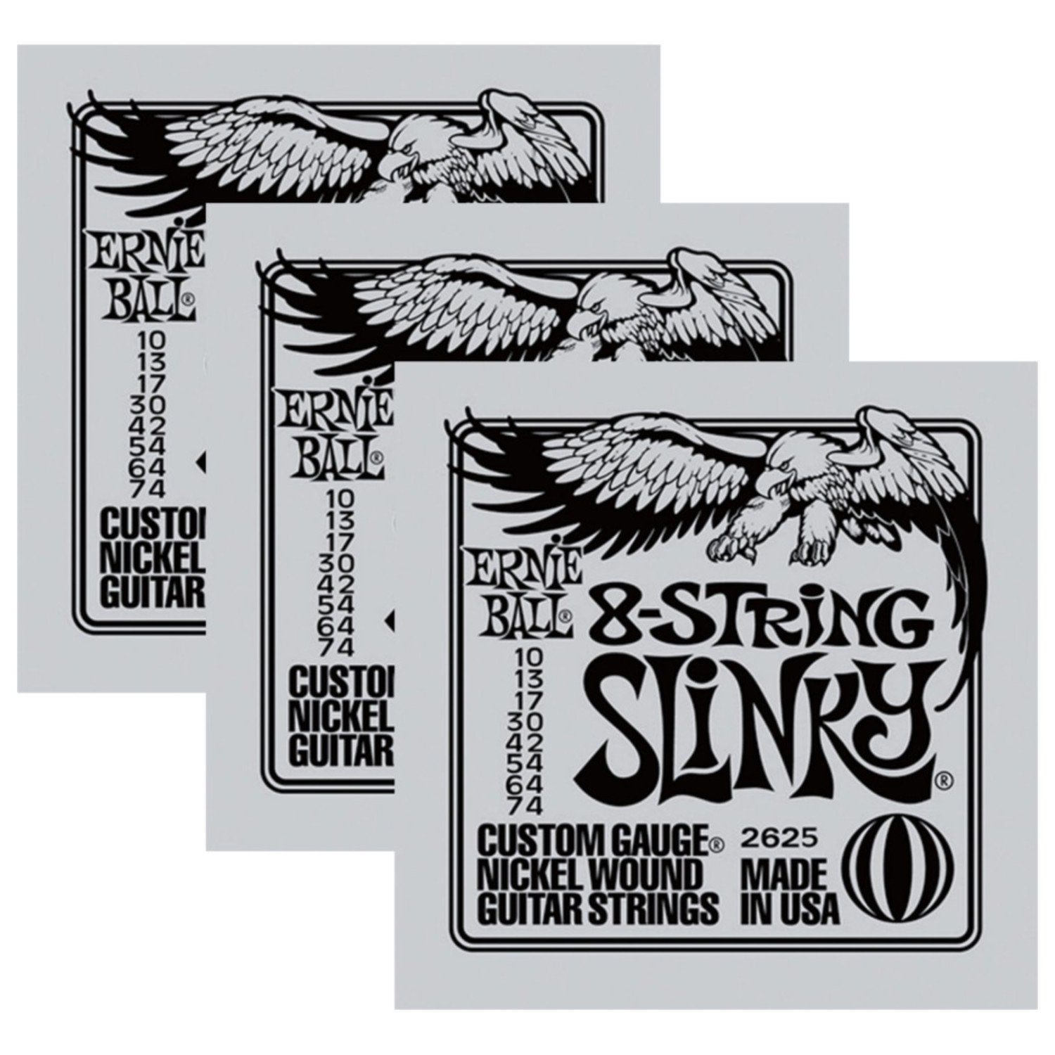 Ernie Ball 2625 8-String Slinky Nickel-Wound Electric Guitar Strings - 3 Pack | Perfect for Extended Range Guitars & Heavy Metal/Rock Playing