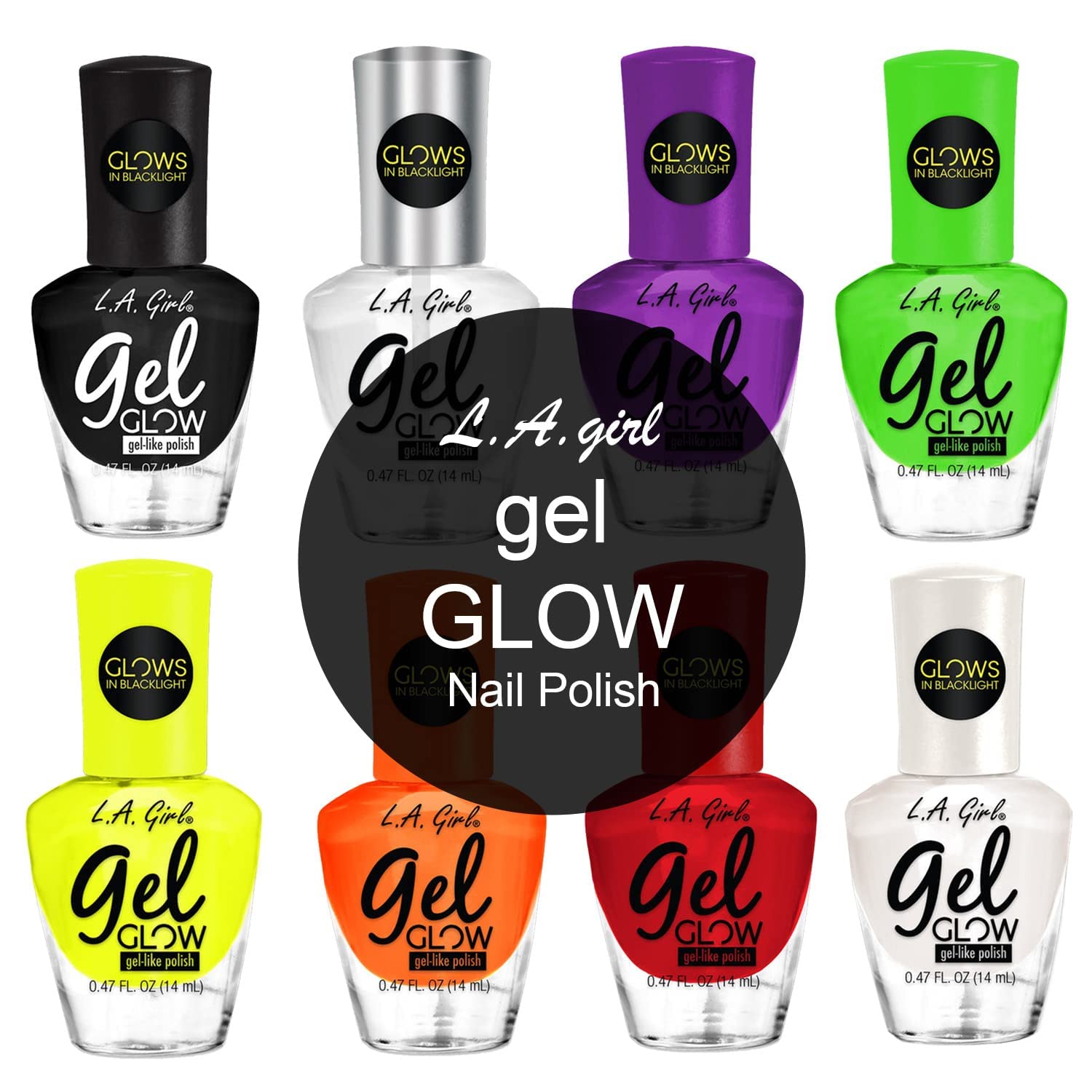 L.A. Girl Gel Glow Nail Polish Set - 8 Vibrant Colors, No UV Light Needed, Long-Lasting Gel-Like Finish (Vamp Blood) | Perfect for At-Home Manicures, Salon-Quality Nails & Gift Giving
