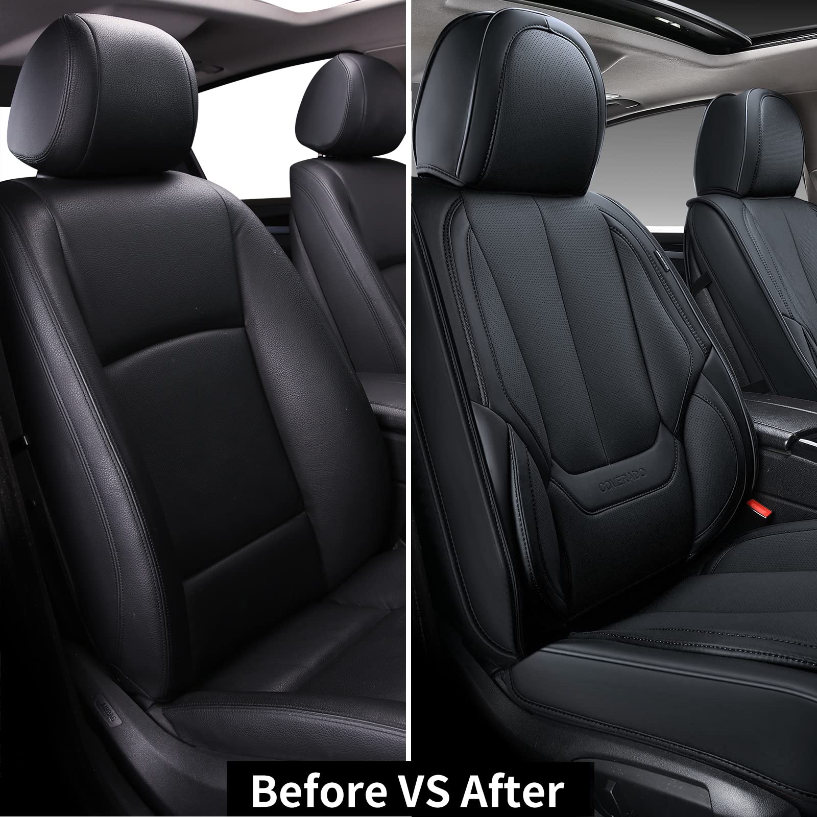 Coverado Universal Front Seat Covers - 2-Piece Waterproof Nappa Leather Car Seat Protectors for Sedans, SUVs & Trucks | Black Auto Accessories for Comfort & Style | Perfect for Daily Commute, Road Trips & Work Vehicles