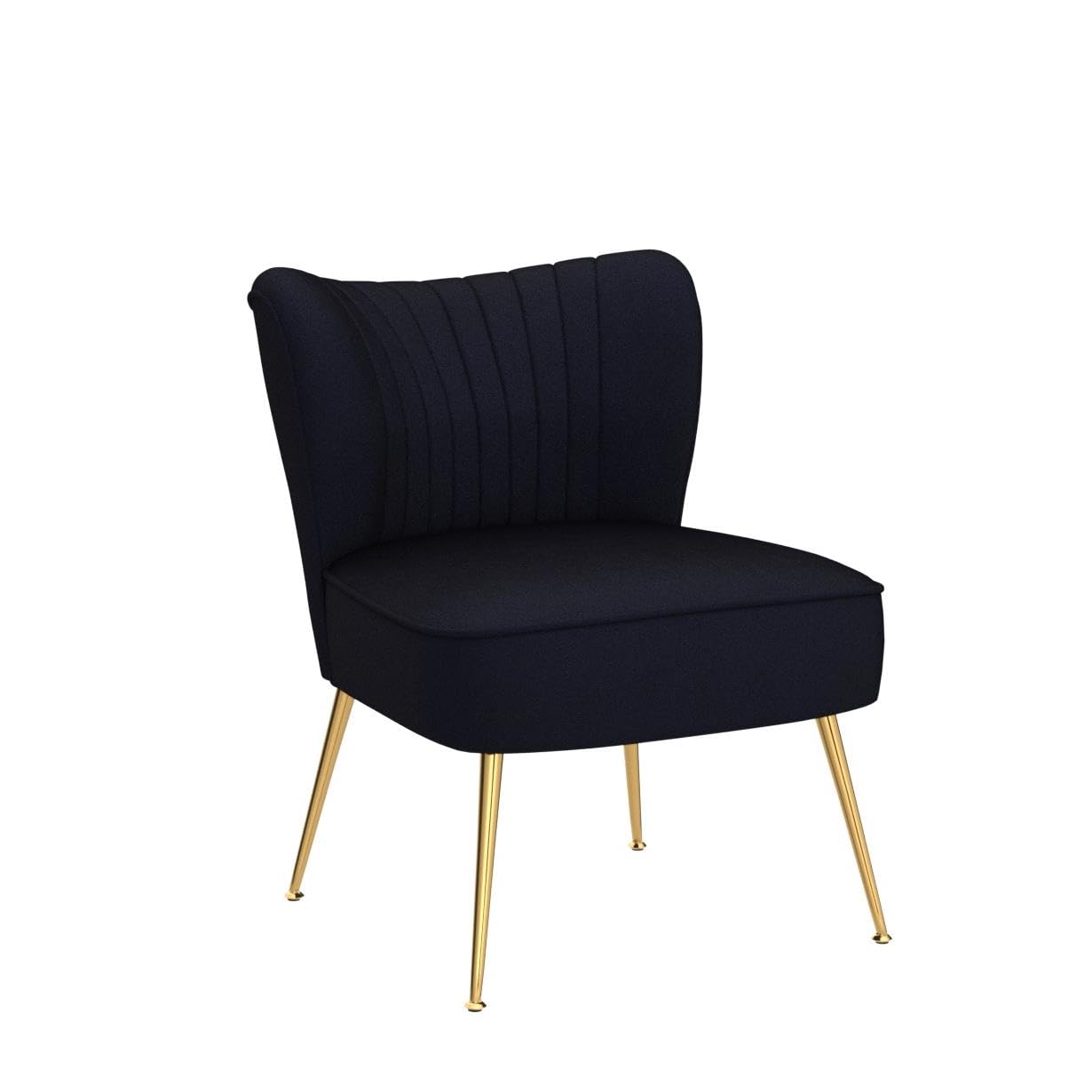 Velvet Accent Chairs Set of 2 - Mid-Century Modern Upholstered Side Chairs with Golden Legs, Armless Wingback Slipper Chairs for Living Room, Guest Room & Bedroom - Comfy Corner Seating for Home Decor, Black