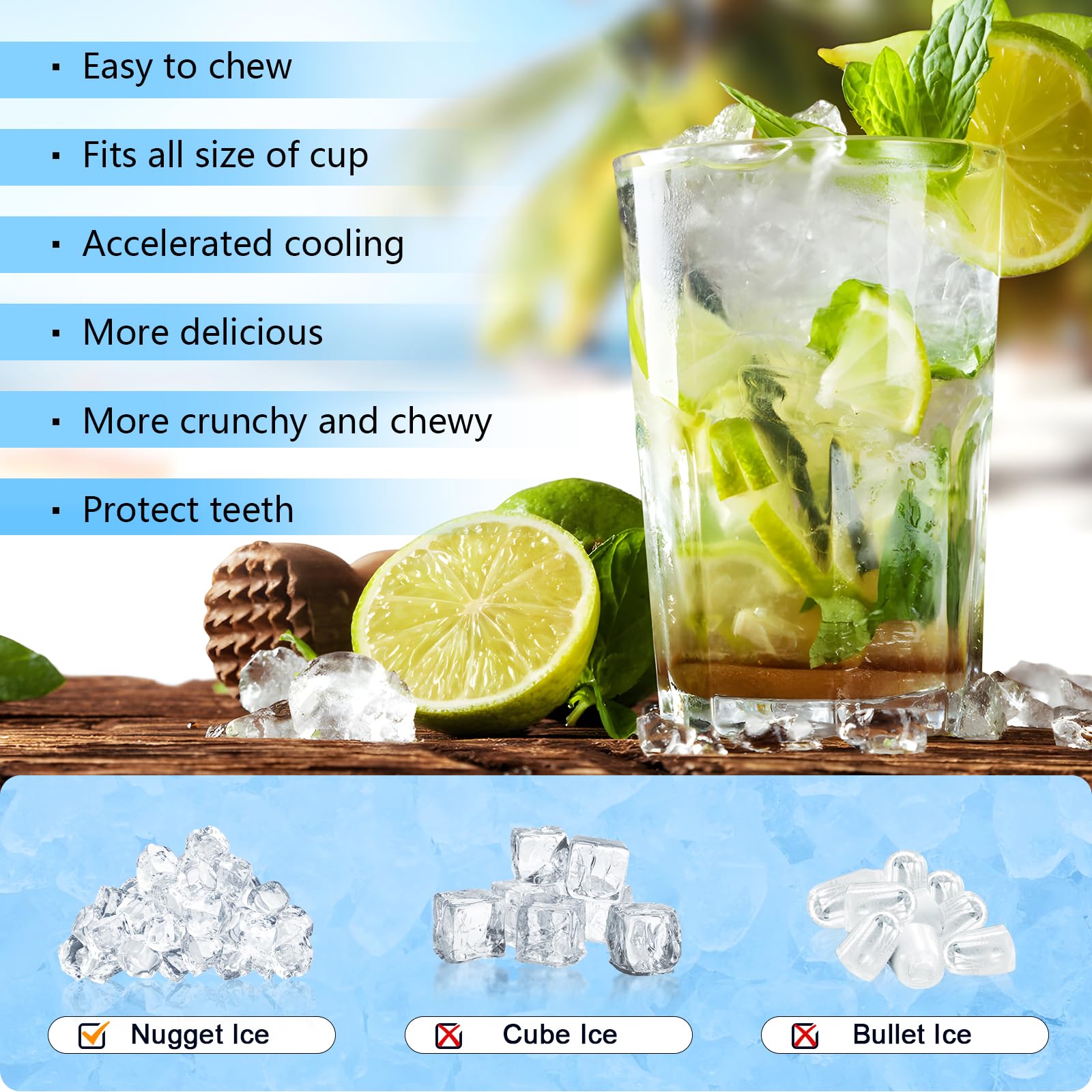 Portable Countertop Ice Maker with Soft Chewable Pellet Ice - 34Lbs/24H, Self-Cleaning, One-Touch Operation - Stainless Steel Sonic Ice Machine for Kitchen, Office, Bar, RV & Outdoor Entertaining