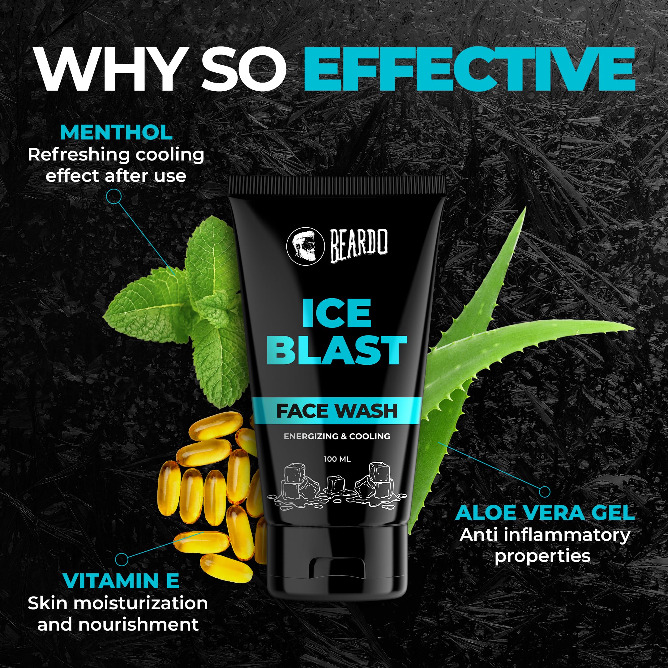 BEARDO Ice Blast Cooling Face Wash for Men - 100ml | Instant Cooling & Hydrating with Aloe Vera, Vitamin E & Menthol | Refreshing Facial Cleanser for Oily & Normal Skin | Perfect for Post-Workout, Morning Routine & Hot Weather Use