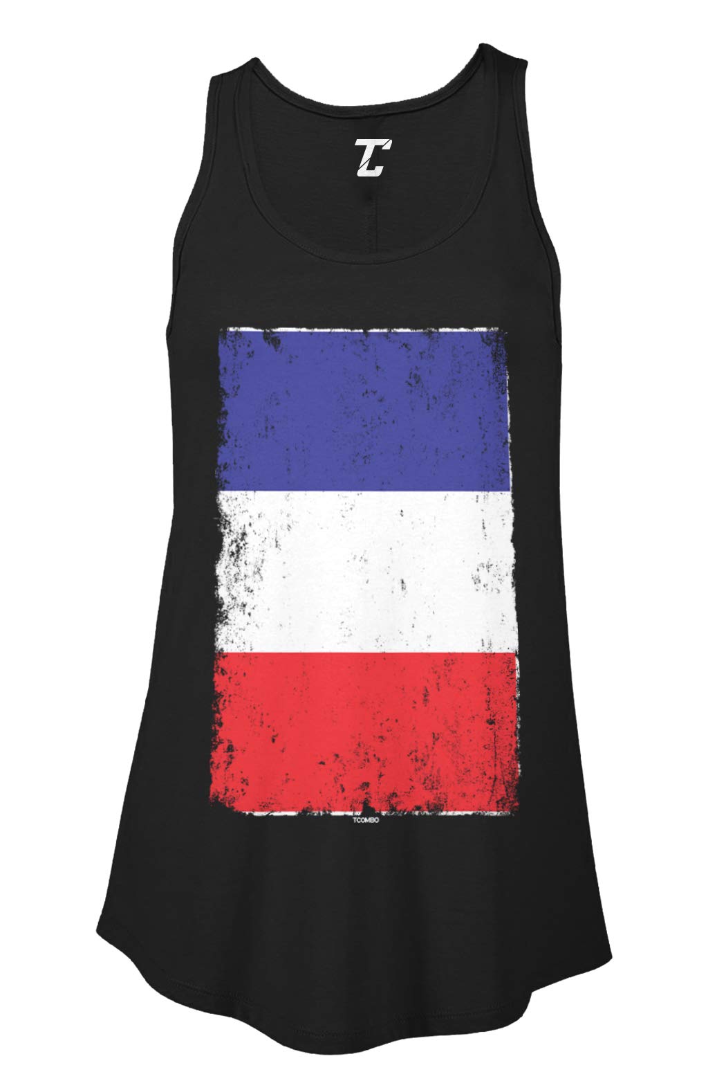 Vintage French Flag Print Women's Flowy Tank Top - Distressed Paris Heritage Design for Casual Wear & Summer Outfits