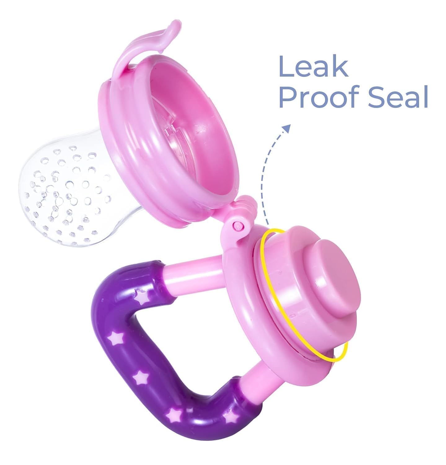 Miracle Moms Baby Fruit Feeder - BPA Free Silicone Teether & Pacifier for Infants 6-12 Months - Safe Nipple Feeder for Newborns (Pink) - Perfect for Soothing Teething Pain & Introducing First Fruits
